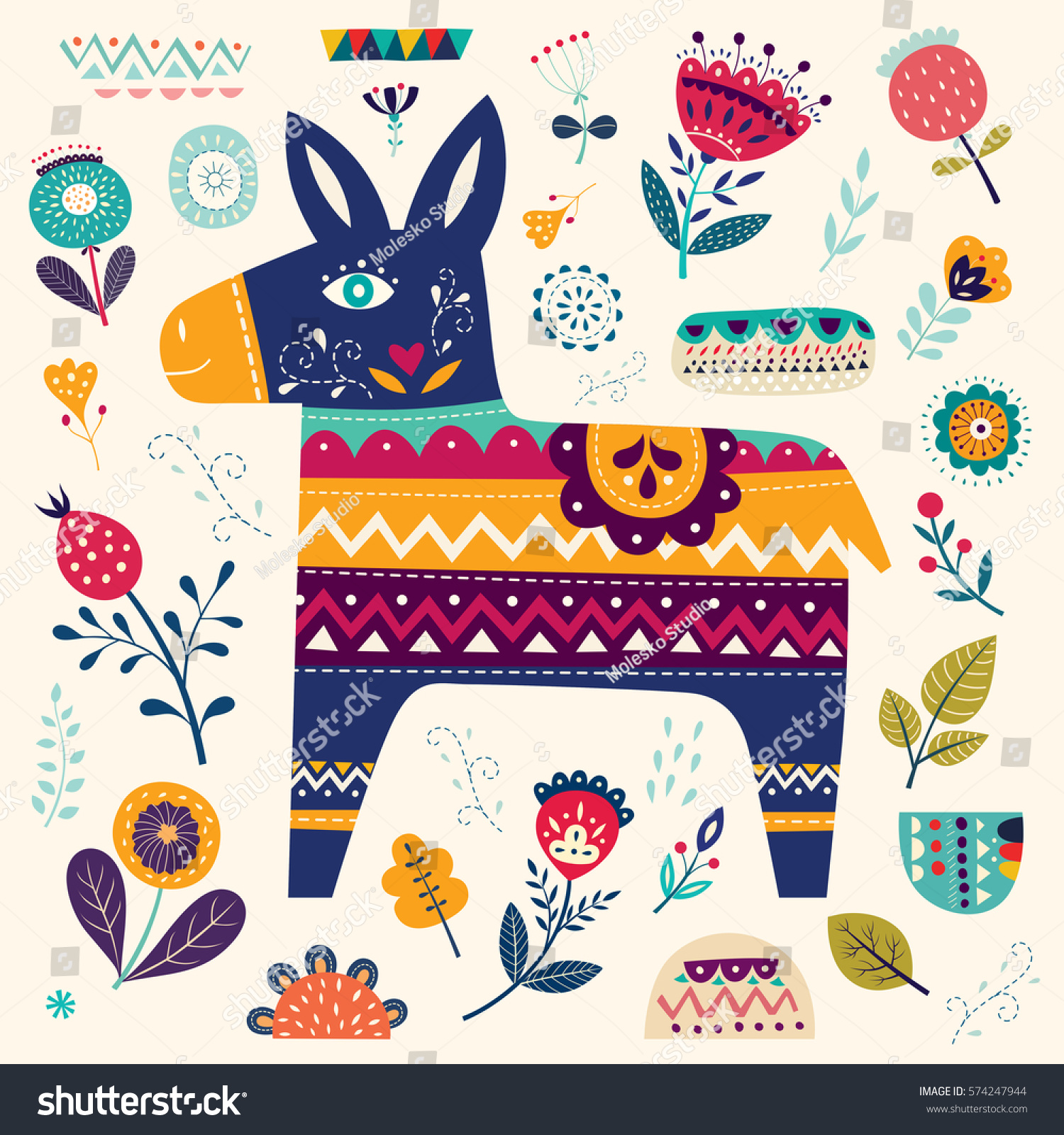 Mexican Pattern Donkey Flowers Stock Vector (Royalty Free) 574247944
