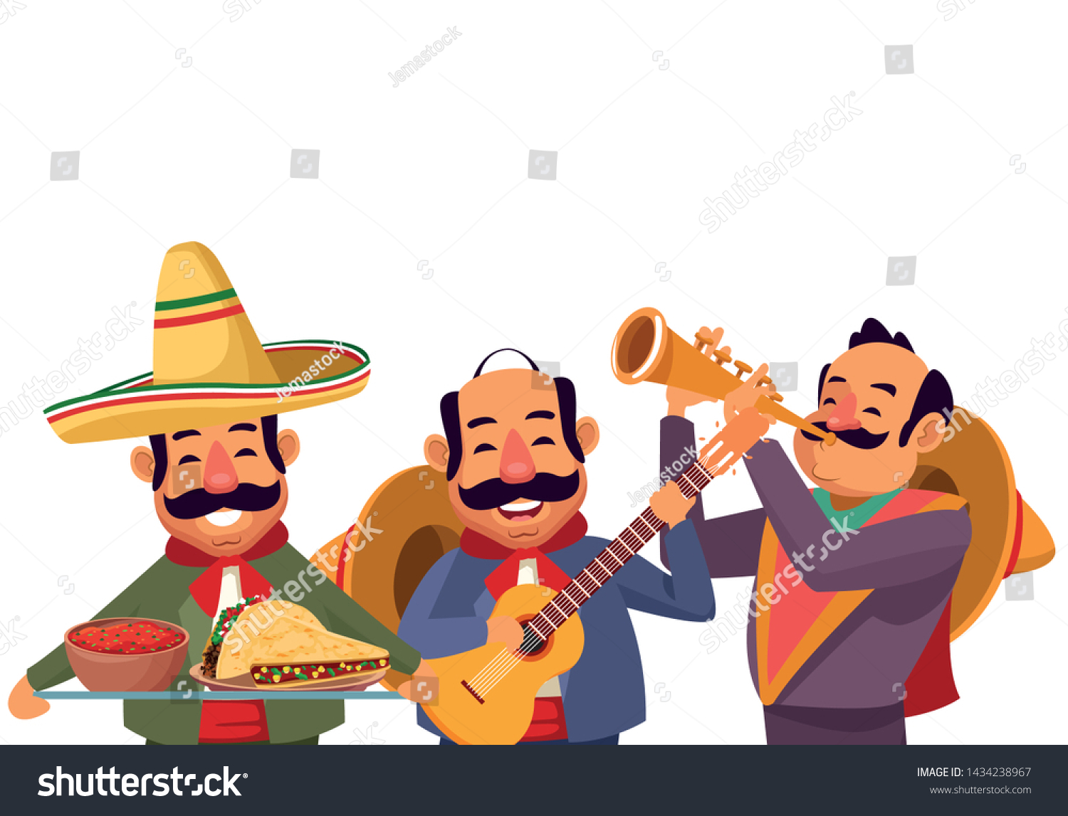 Mexican Traditional Culture Mariachis Man Moustache Stock Vector ...