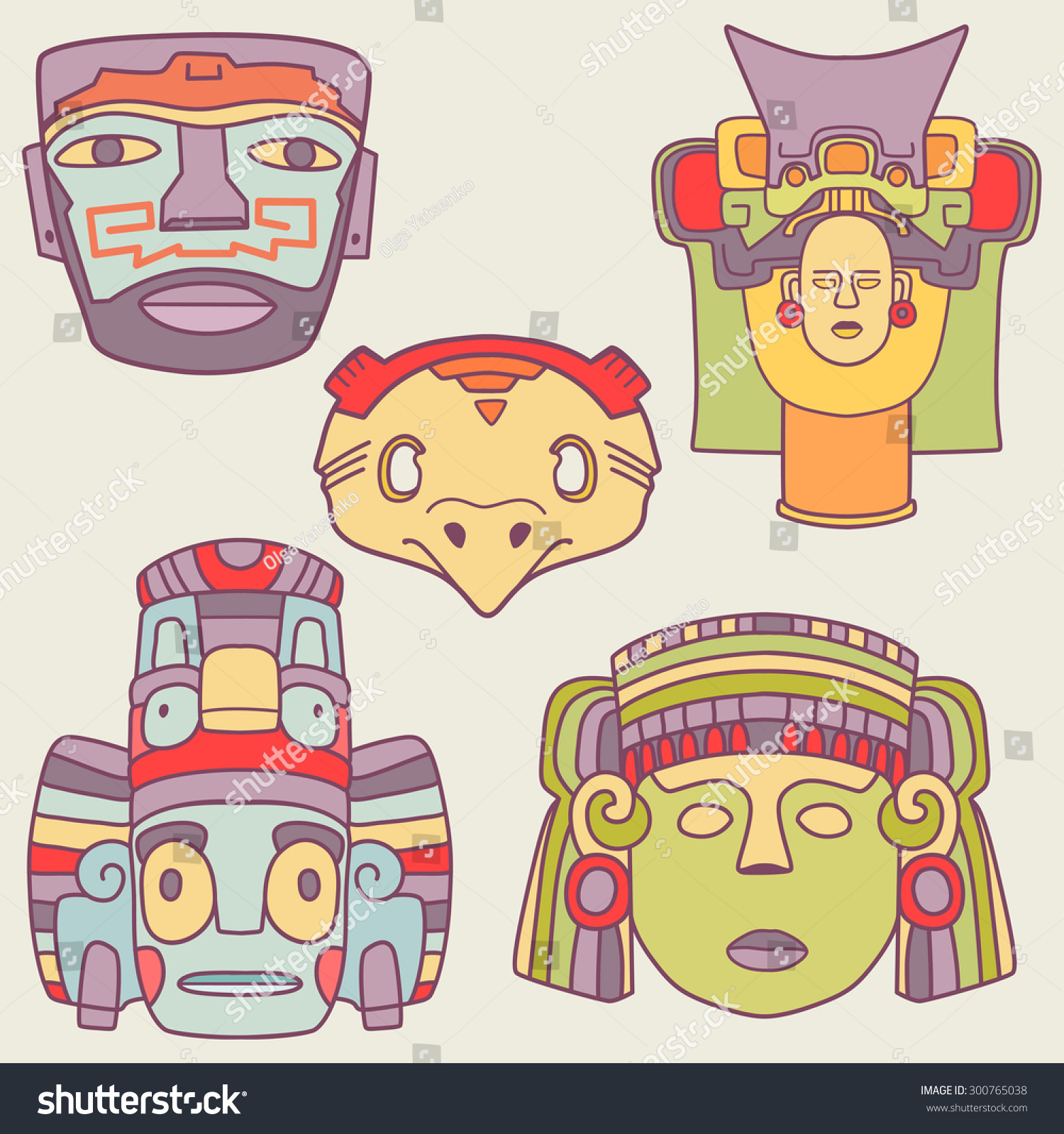 Mexican Vector Masks Icons Set Collection In Cartoon Style - 300765038 ...