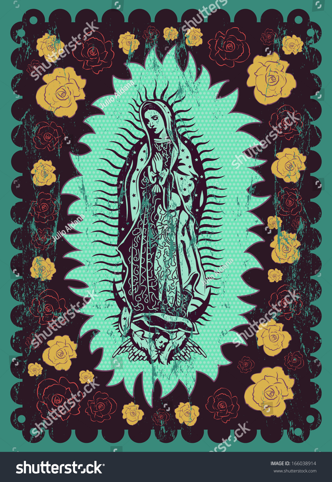 Mexican Virgin Guadalupe Vintage Silkscreen Style Stock Vector ...