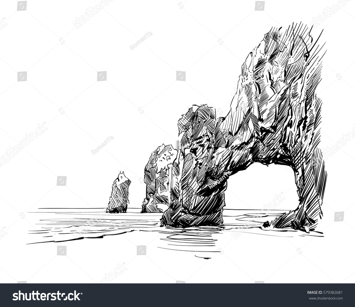 メキシコ サンルーカス岬 エル アルコ手描きのベクターイラスト のベクター画像素材 ロイヤリティフリー