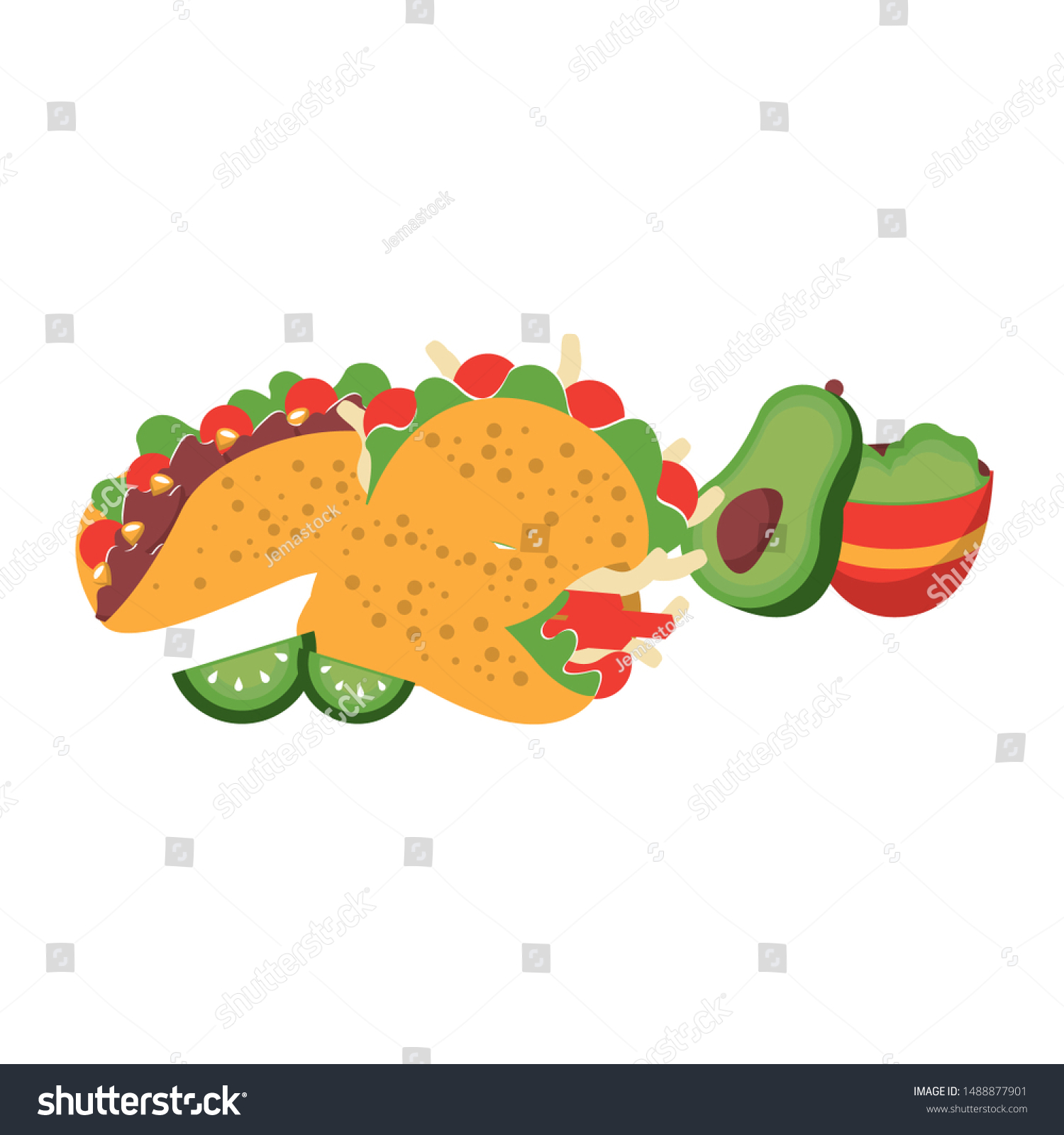 Mexico Culture Foods Cartoons Plate Tacos Stock Vector (Royalty Free ...