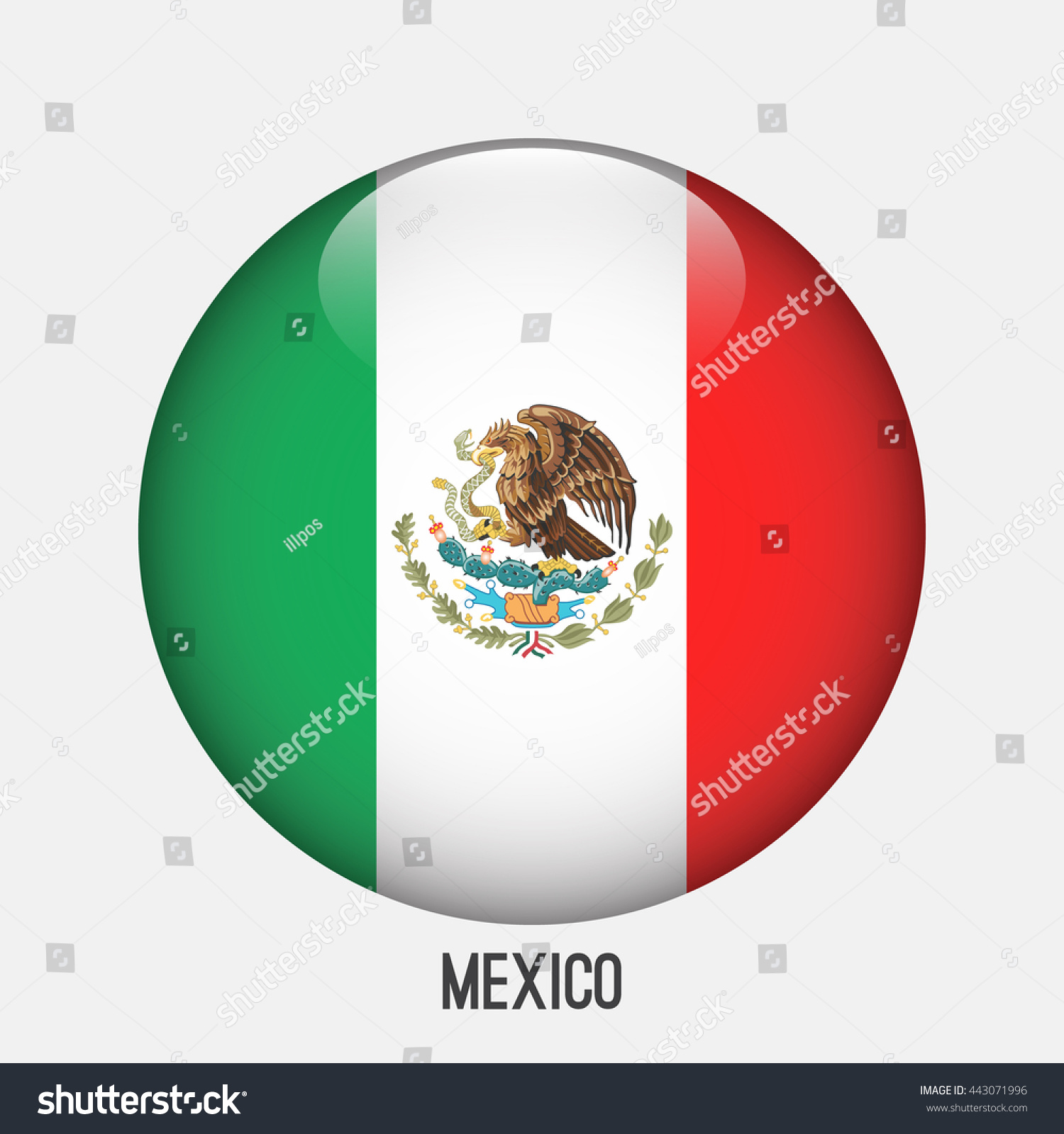 Mexico Flag Circle Shape Transparentglossyglass Button Stock Vector 