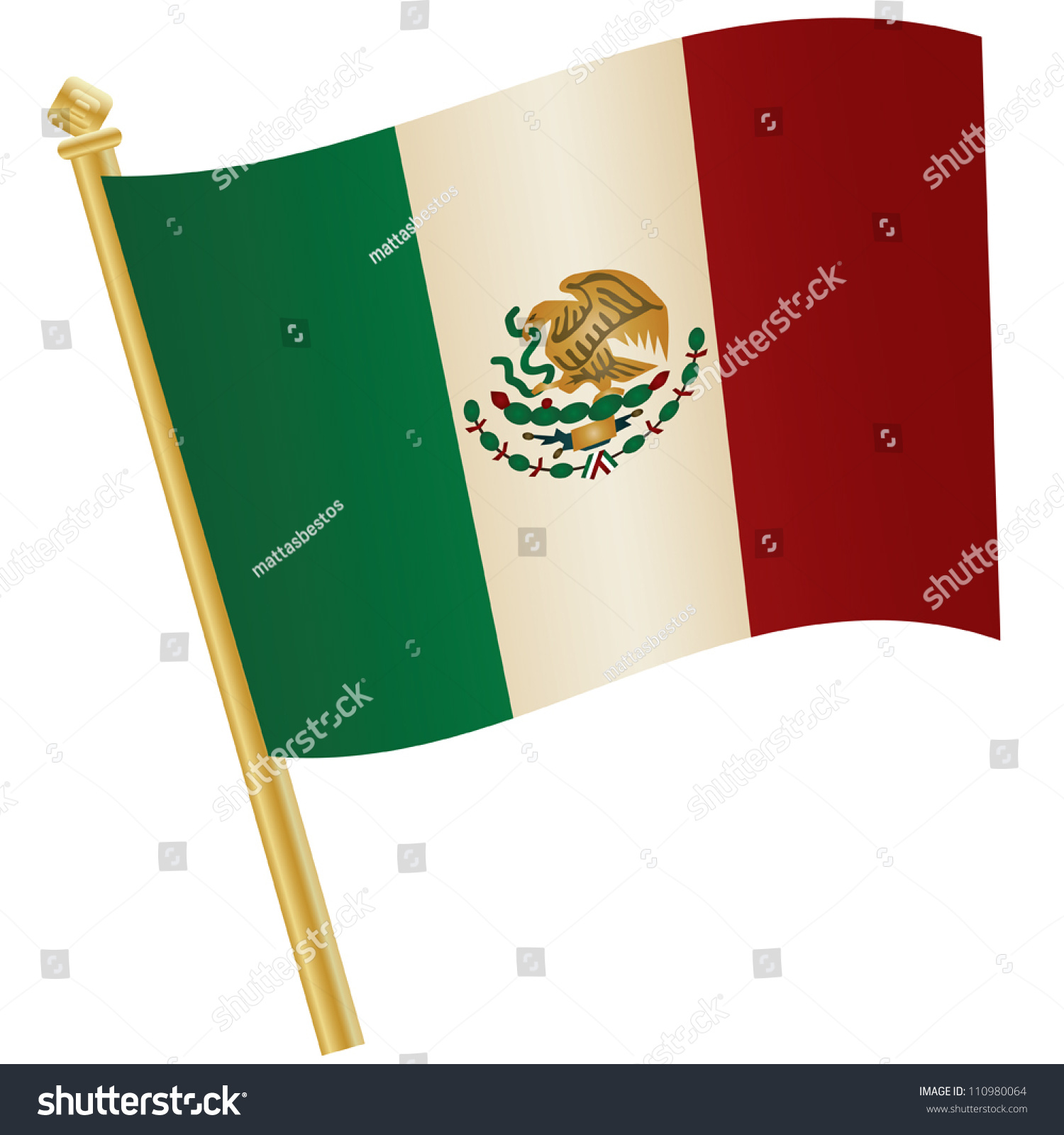 Mexico Flag Flagpole Isolated On White Stock Vector 110980064 ...