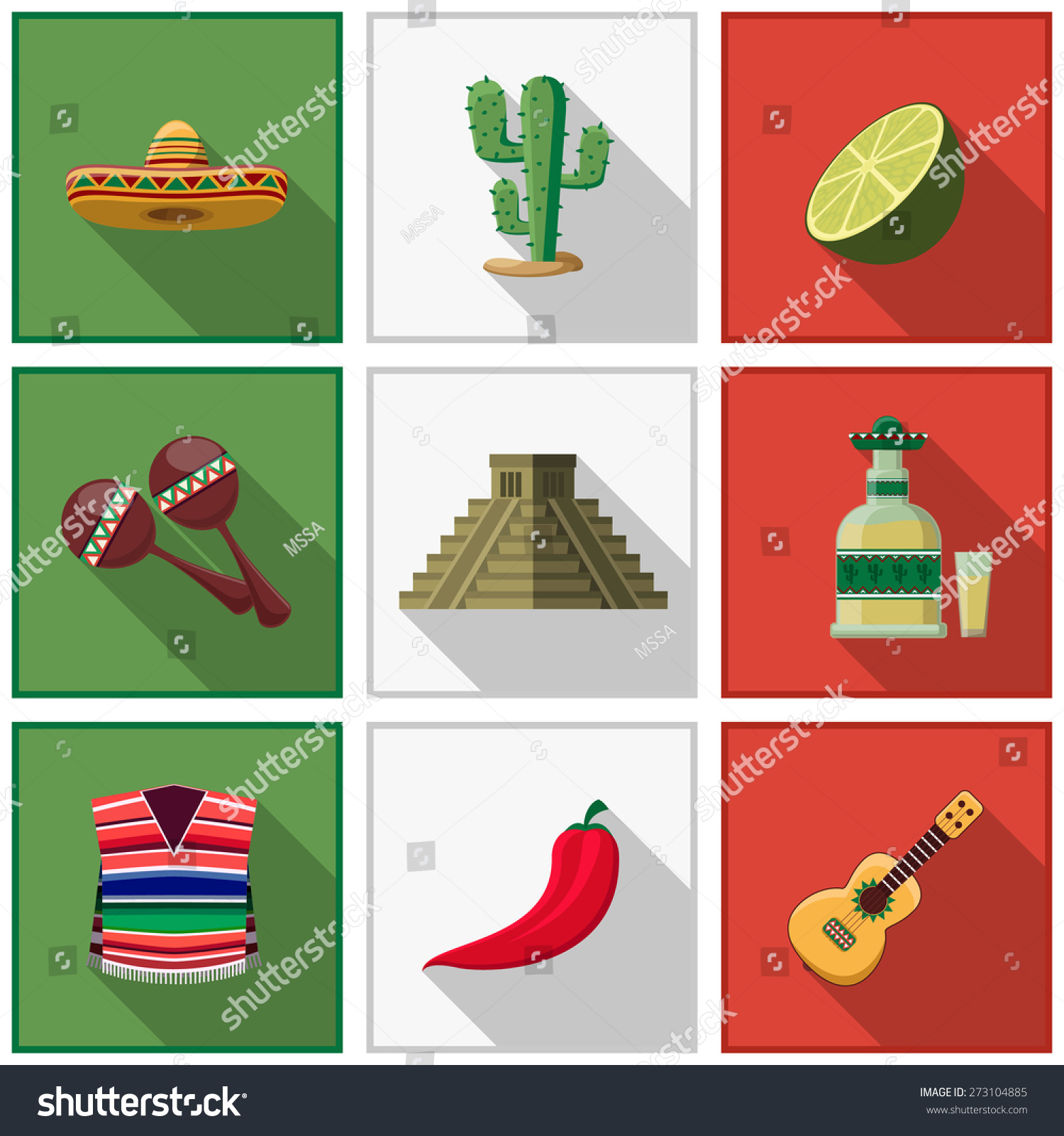 Mexico Icons Set Mexican Symbols Cactus Stock Vector 273104885 ...