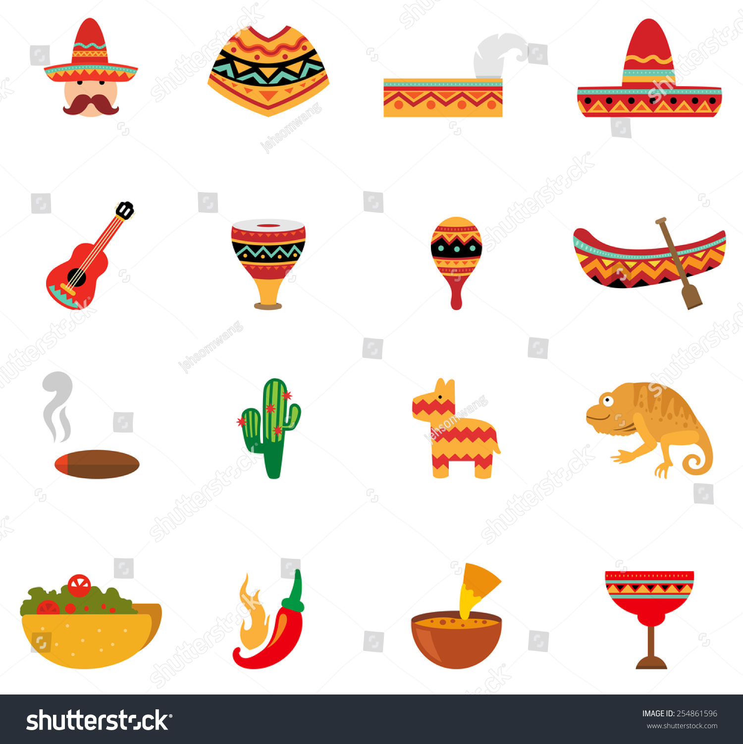 Mexico Icons Vector Stock Vector 254861596 - Shutterstock