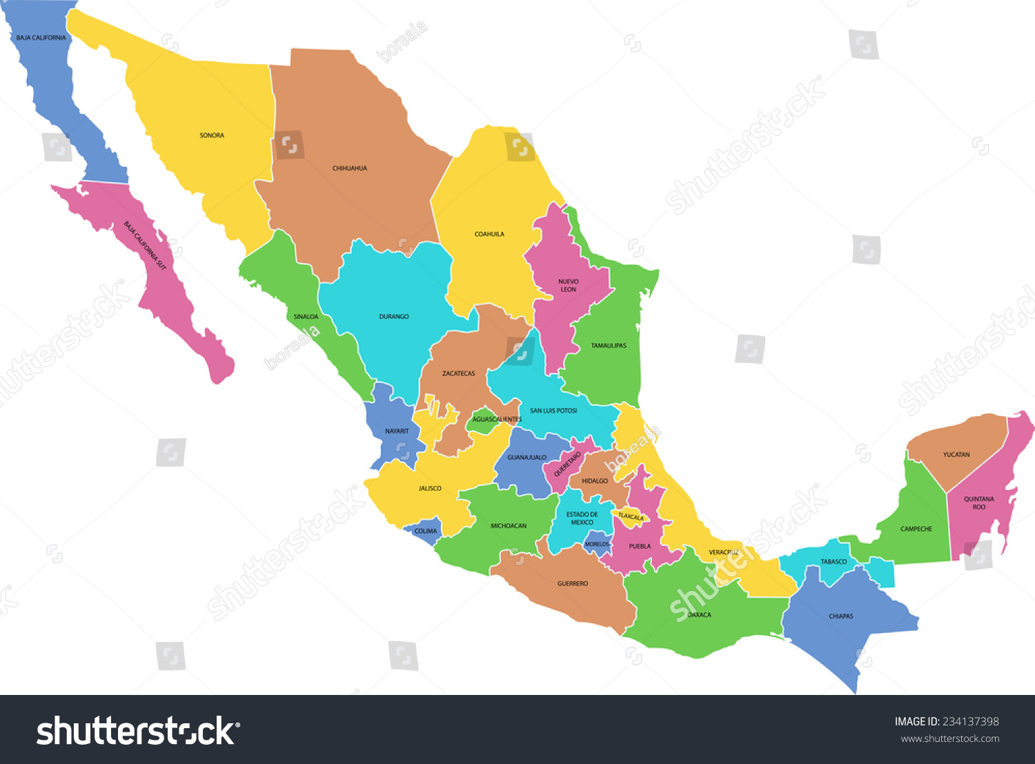 Mexico Map Stock Vector (Royalty Free) 234137398 | Shutterstock