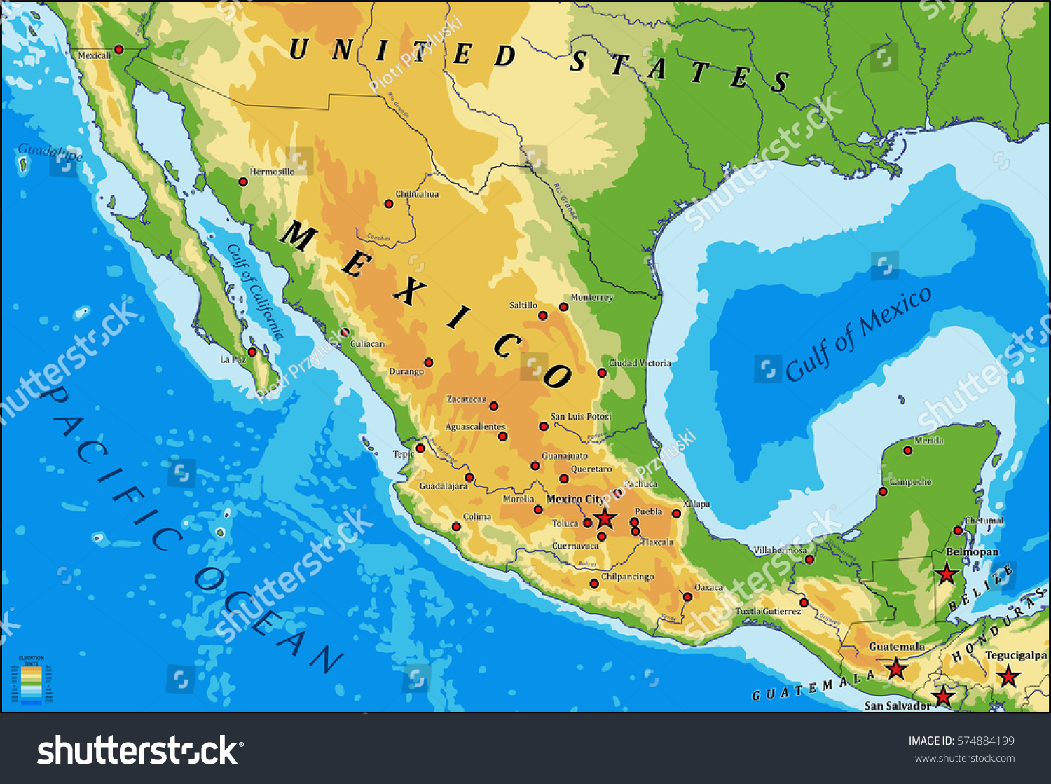 Mexico Physical Vector Map Bathymetry Main Stock Vector (Royalty Free ...