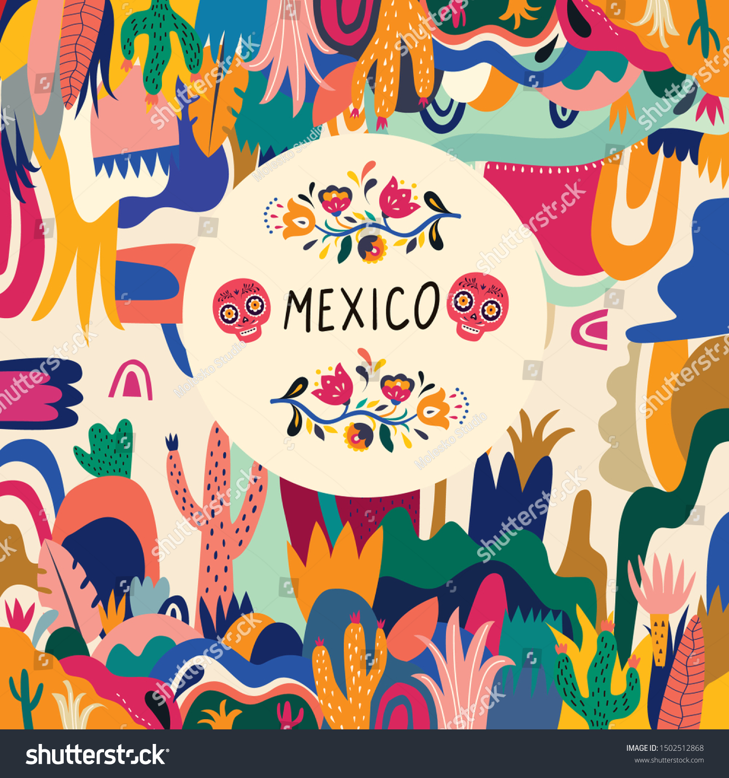メキシコのベクターイラスト カラフルなメキシコのデザイン メキシコの祝祭日とパーティー用のスタイリッシュな芸術的なメキシコのデコール のベクター画像素材 ロイヤリティフリー