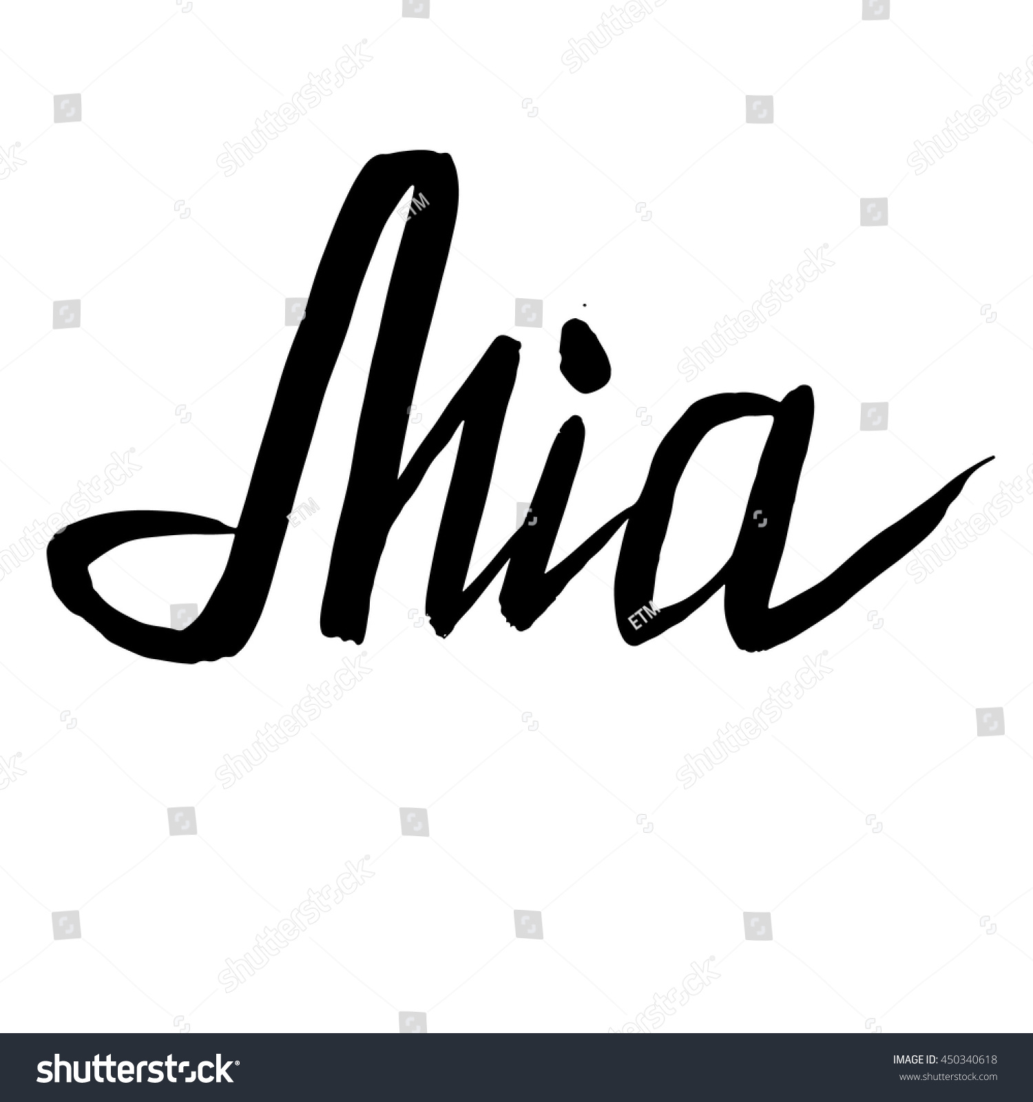 Mia. Vector Illustration. Female Name.Black And White Graphic ...