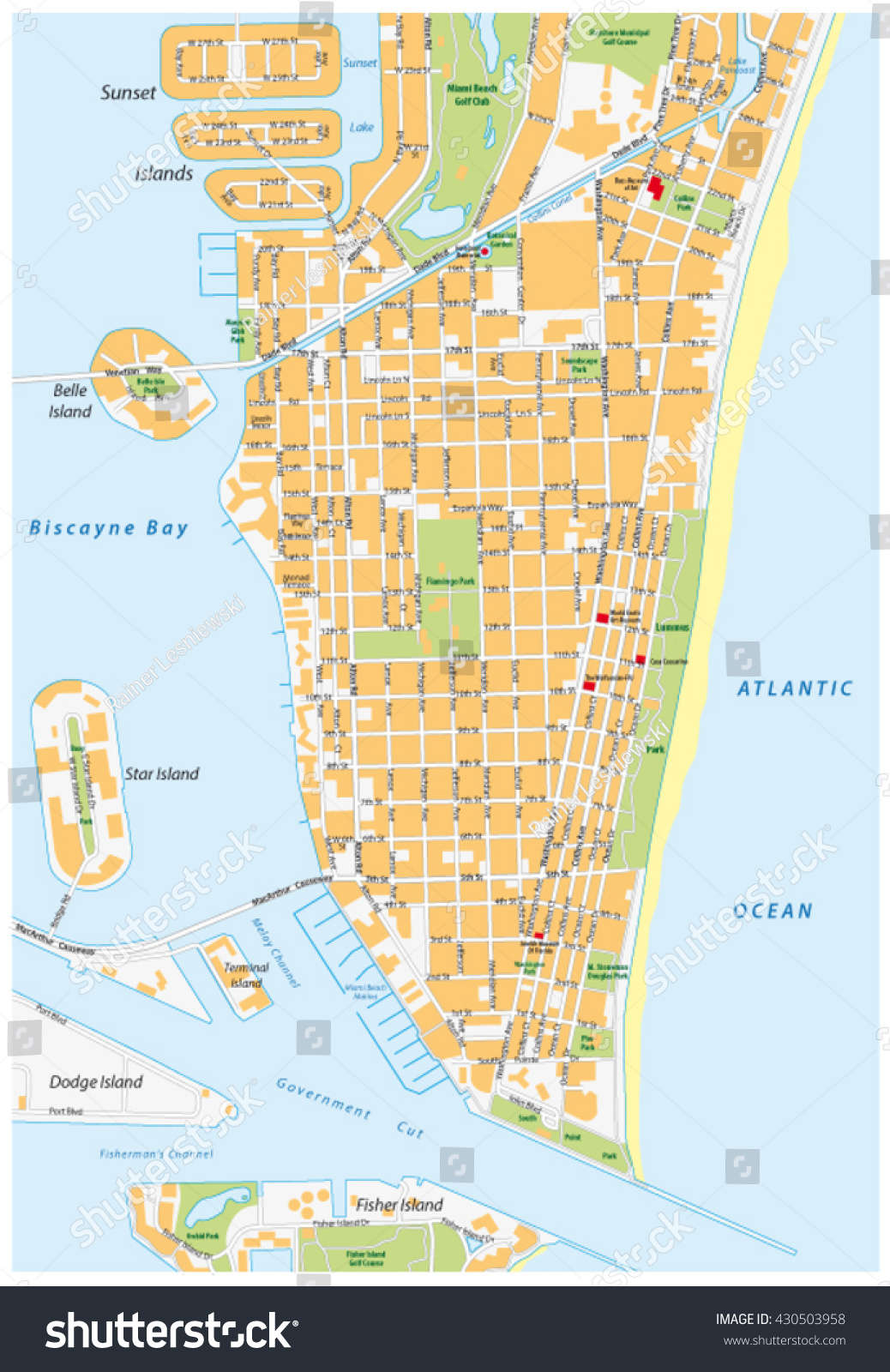 4 861 South beach map k p stockfot - Stock Vector Miami Beach Detailed Vector Street Map With Names Florida 430503958