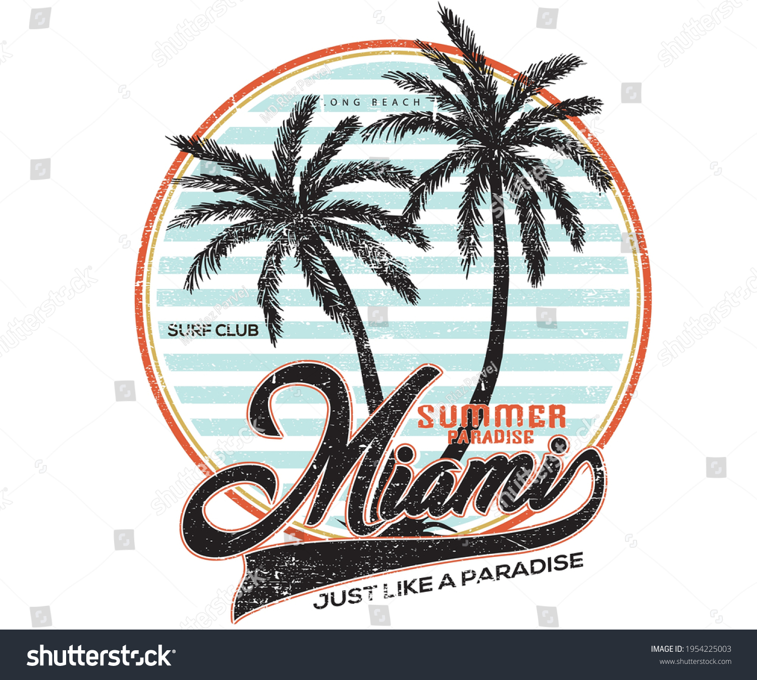 Miami Beach Surf Club Tshirt Design Stock Vector (Royalty Free) 1954225003