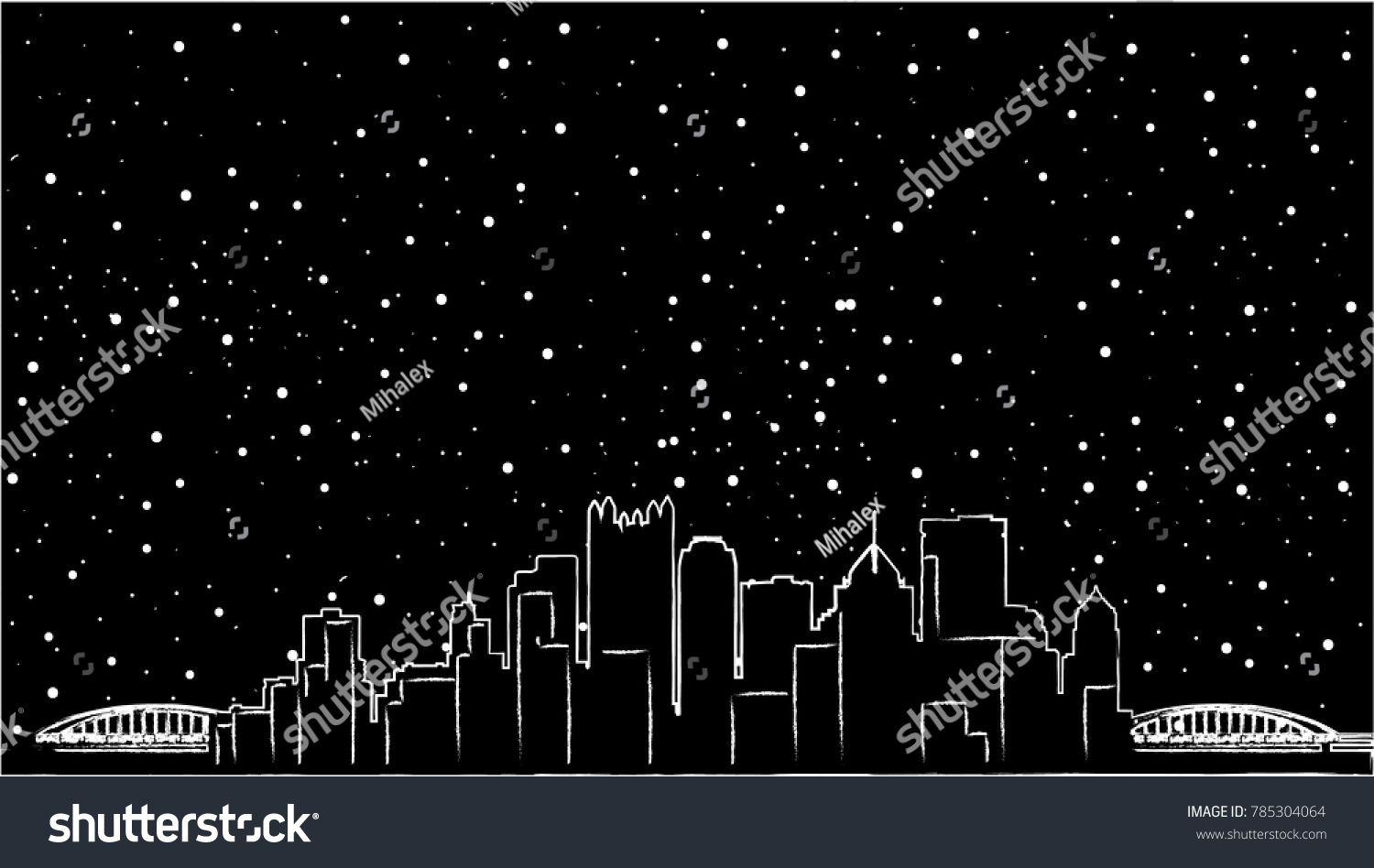 SVG of Miami Downtown illustration-city landscape - Vector in non colours, snowing svg