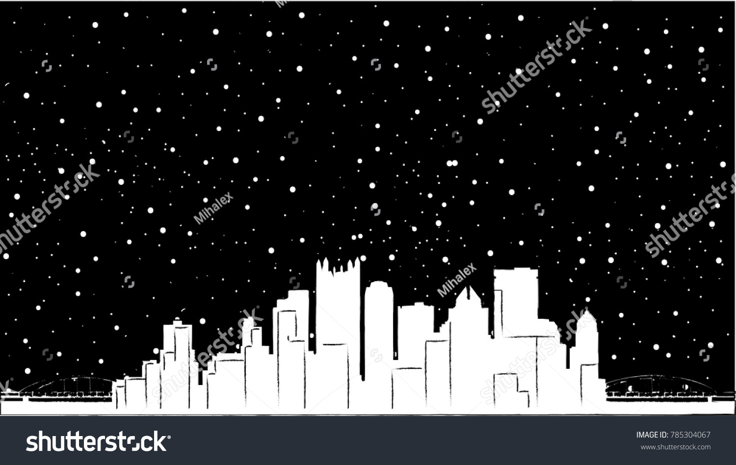 SVG of Miami Downtown illustration-city landscape - Vector in non colours, snowing svg