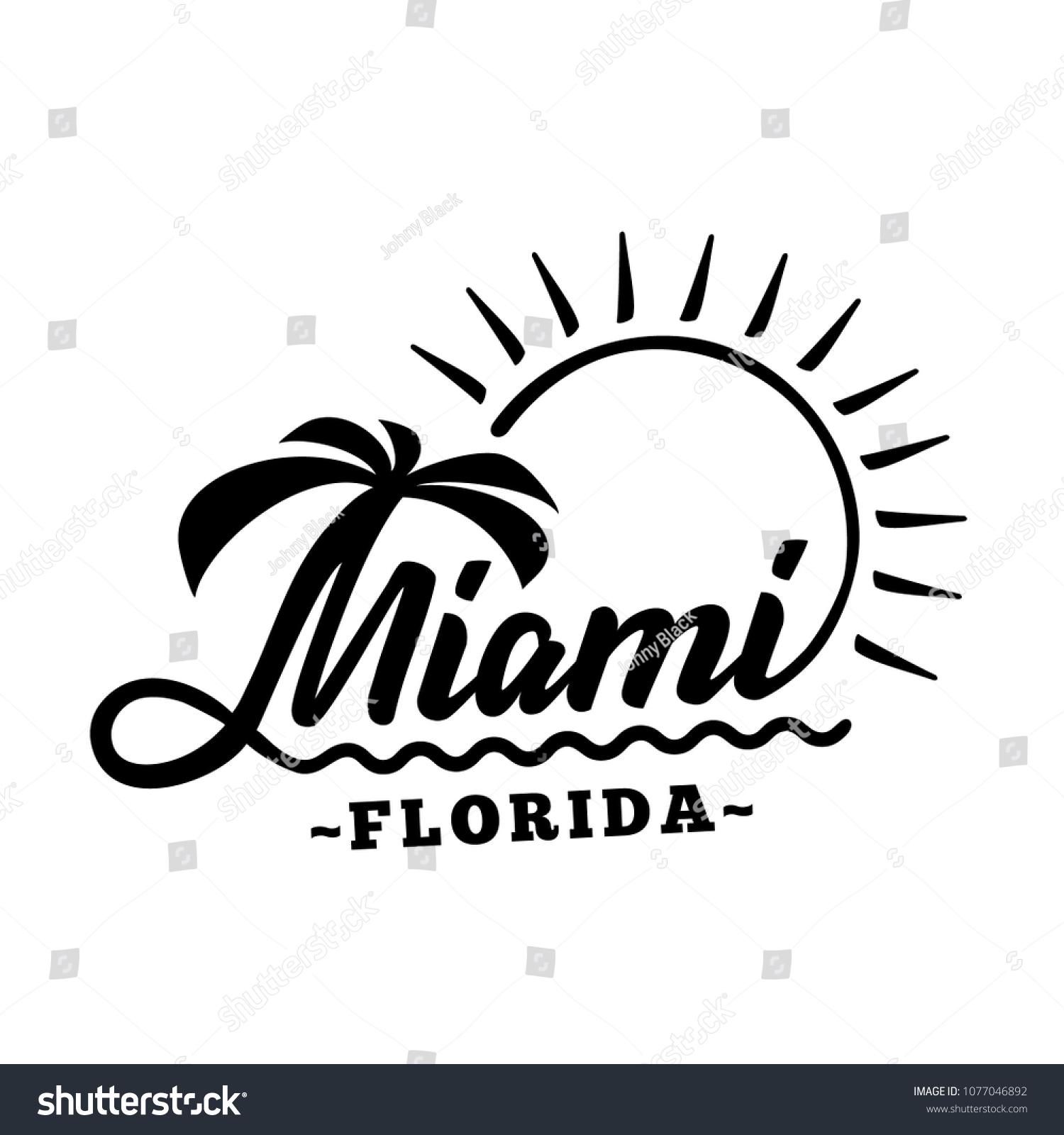 Miami Florida Schwarz Weiss Schrift Design Dekorative Inschrift Vintage Vektorgrafik Stock Vektorgrafik Lizenzfrei