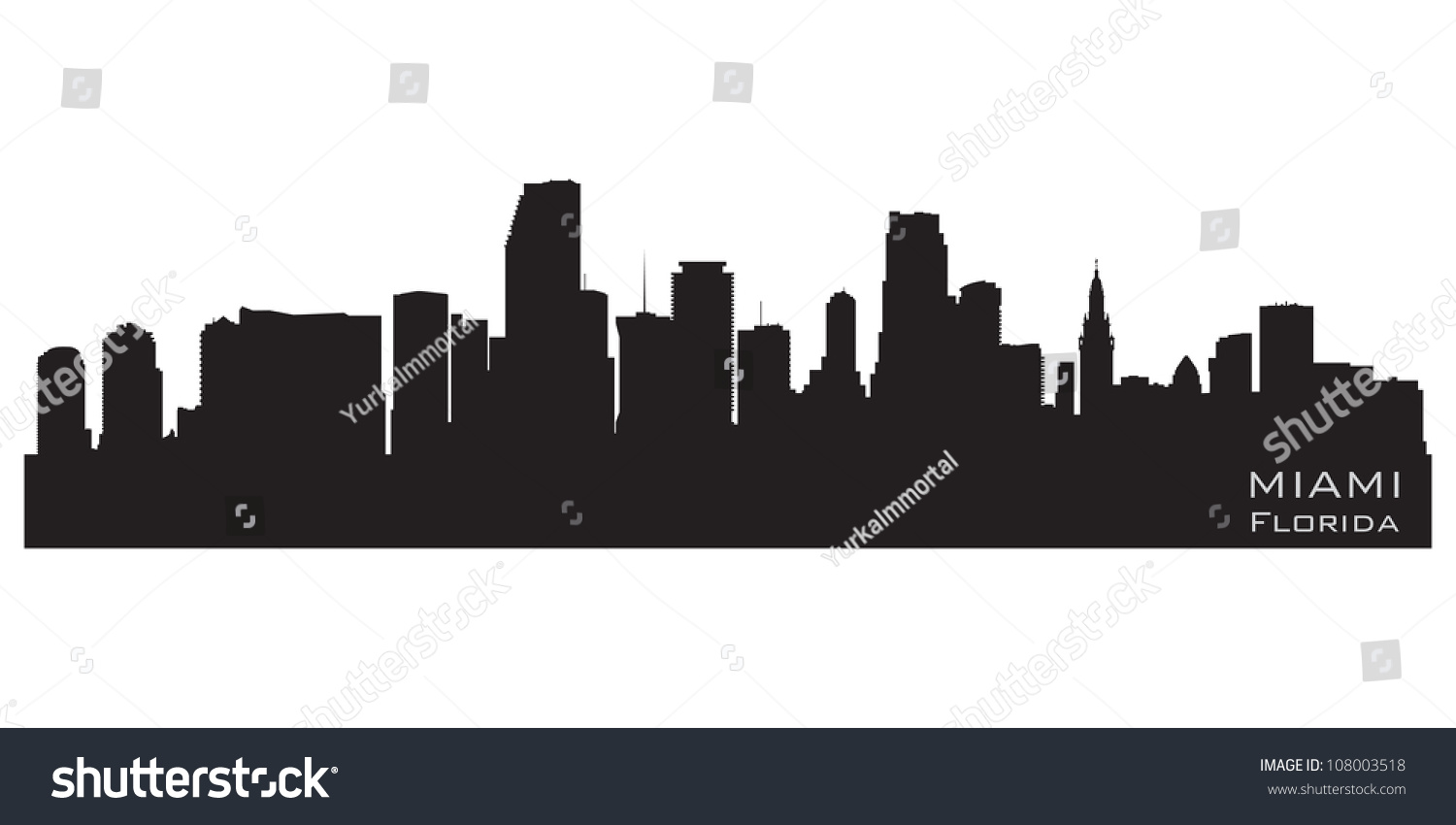 Miami Florida Skyline Detailed Vector Silhouette Stock Vector 108003518 ...