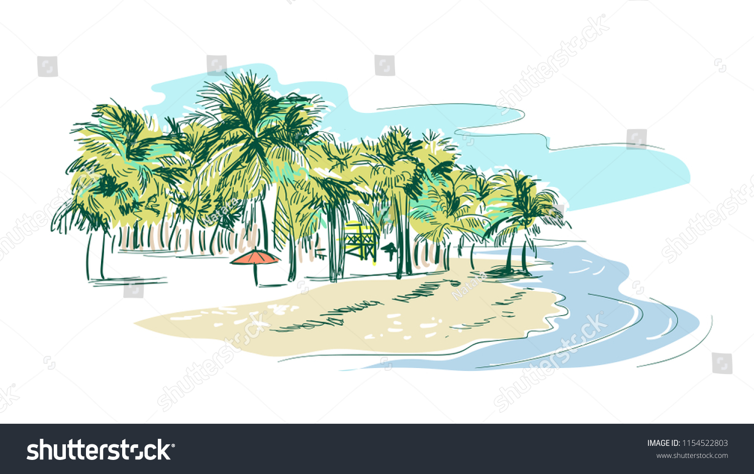 SVG of miami palm beach vector sketch landscape line illustration skyline svg