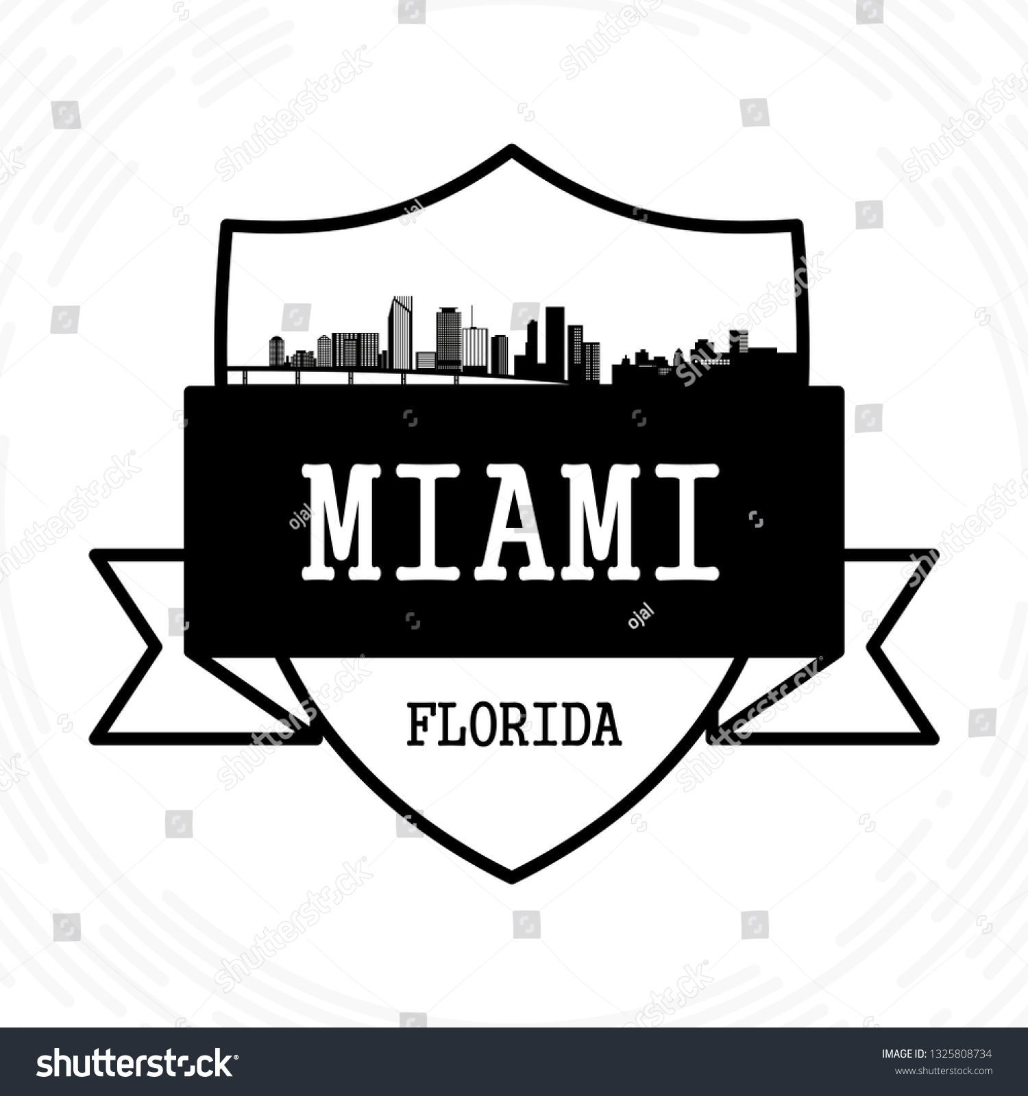 Miami Skyline Black White Vector Illustration Stock Vector (Royalty ...