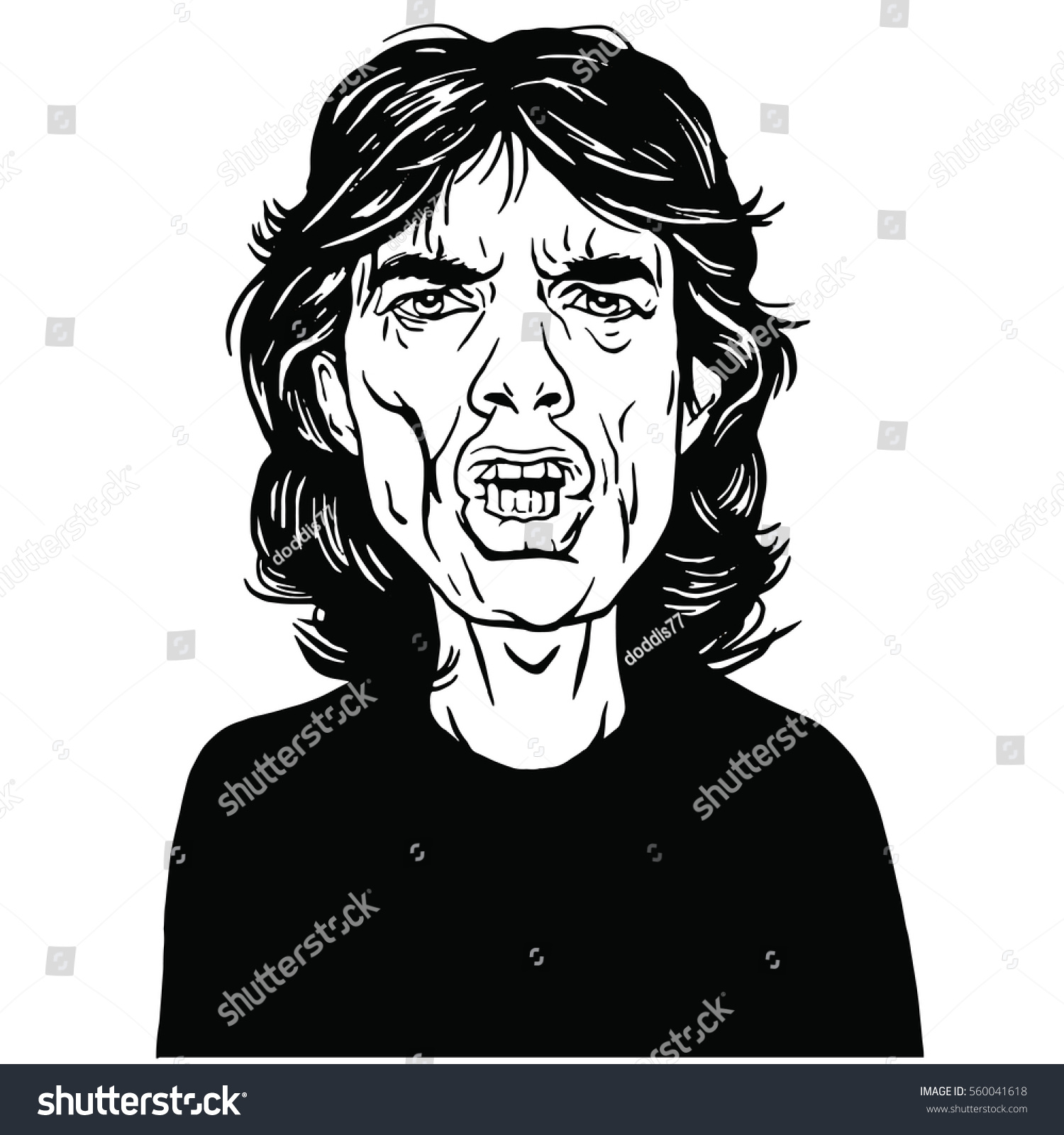 Vektor Stok Mick Jagger Hand Drawn Portrait Vector Tanpa Royalti 560041618 Shutterstock