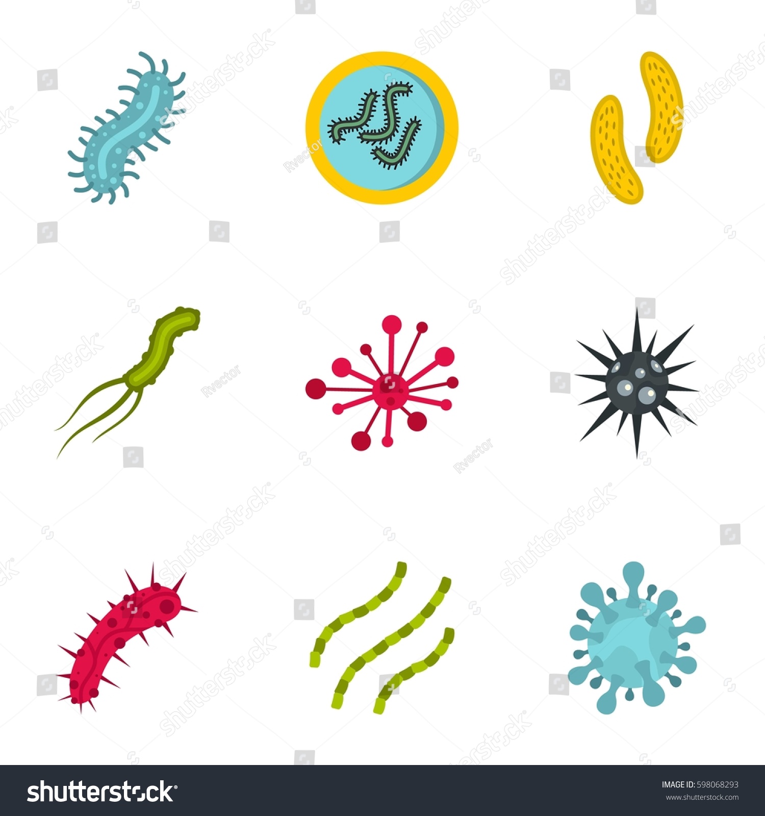 Microbe Icons Set Flat Illustration 9 Stock Vector (Royalty Free) 598068293