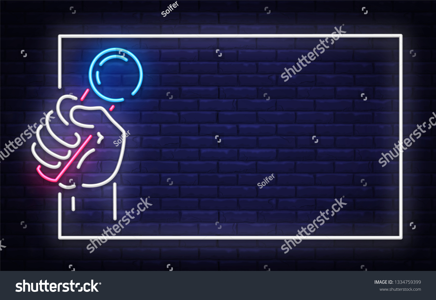 Microphone Hand Neon Signboard Frame Vector Stock Vector (Royalty Free