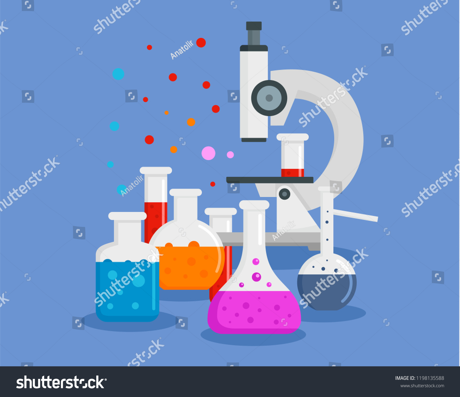 Microscope Chemical Flask Concept Background Flat Stock Vector (Royalty ...