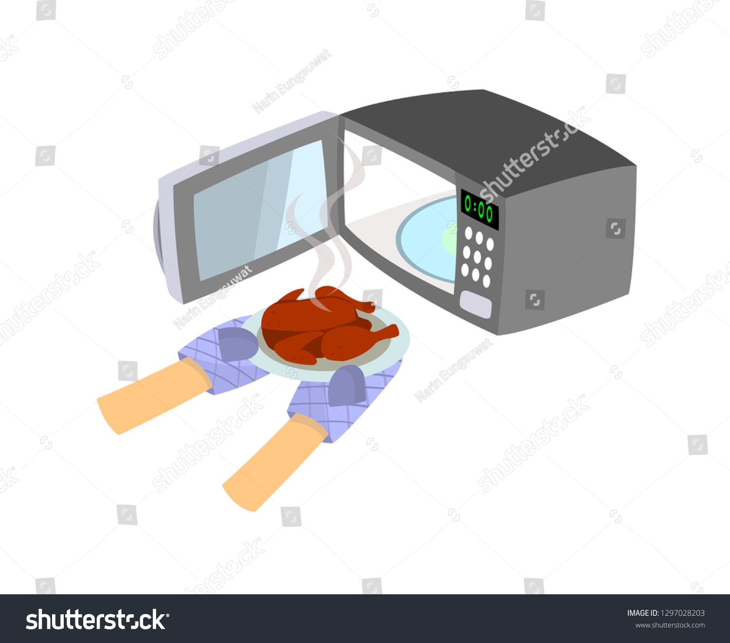 Microwave Open Door Wear Gloves Remove Stock Vector Royalty Free