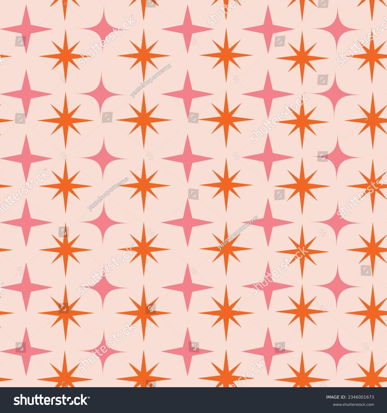 SVG of Mid century atomic starbursts seamless pattern in pink and orange on white background. for home décor, wallpaper and textile  svg