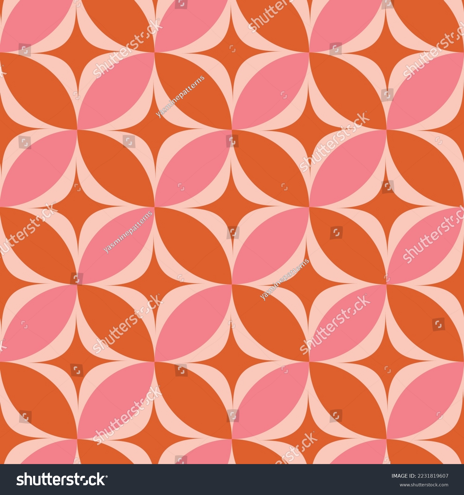 SVG of Mid century modern atomic starbursts on orange and pink circles seamless pattern. For home décor, wallpaper and textile svg