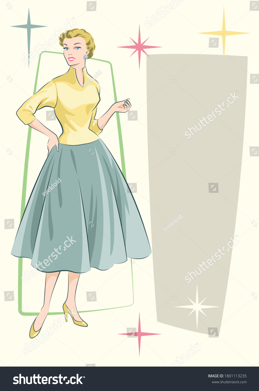 SVG of Mid Century Modern Fashion Illustration Style, Stylish Woman 1950s Wear  svg