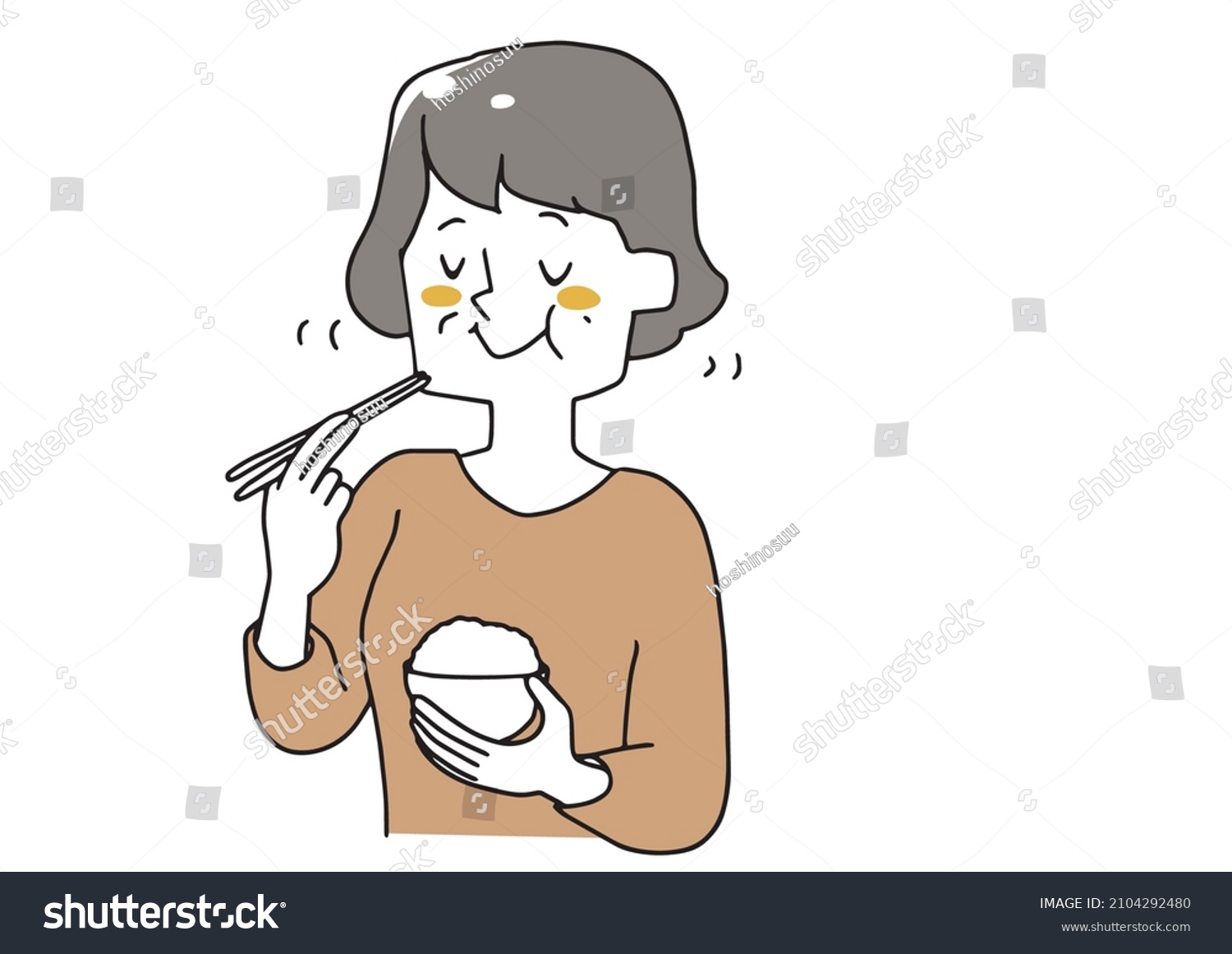 SVG of Middle-aged woman who chews well and eats Warm hand-drawn portrait illustration Vector on a white background svg