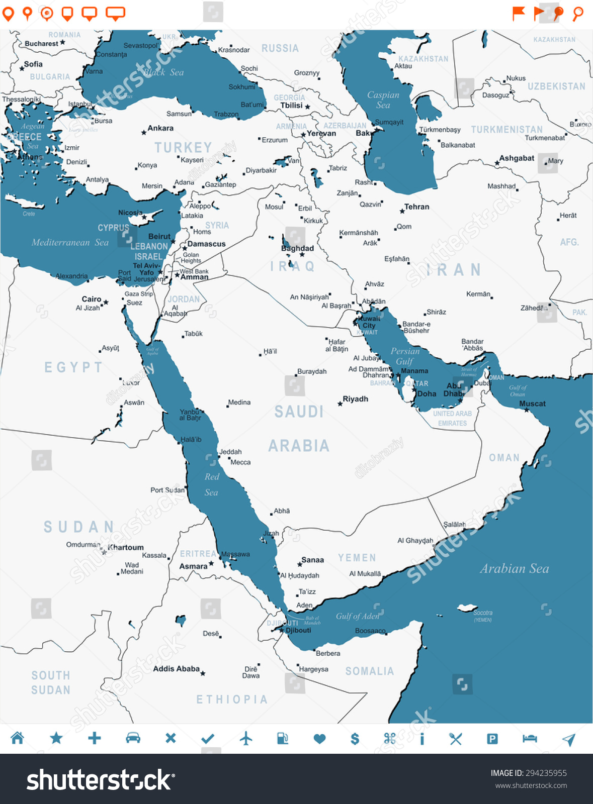 Middle East Map Navigation Labels Illustration Stock Vector (Royalty ...