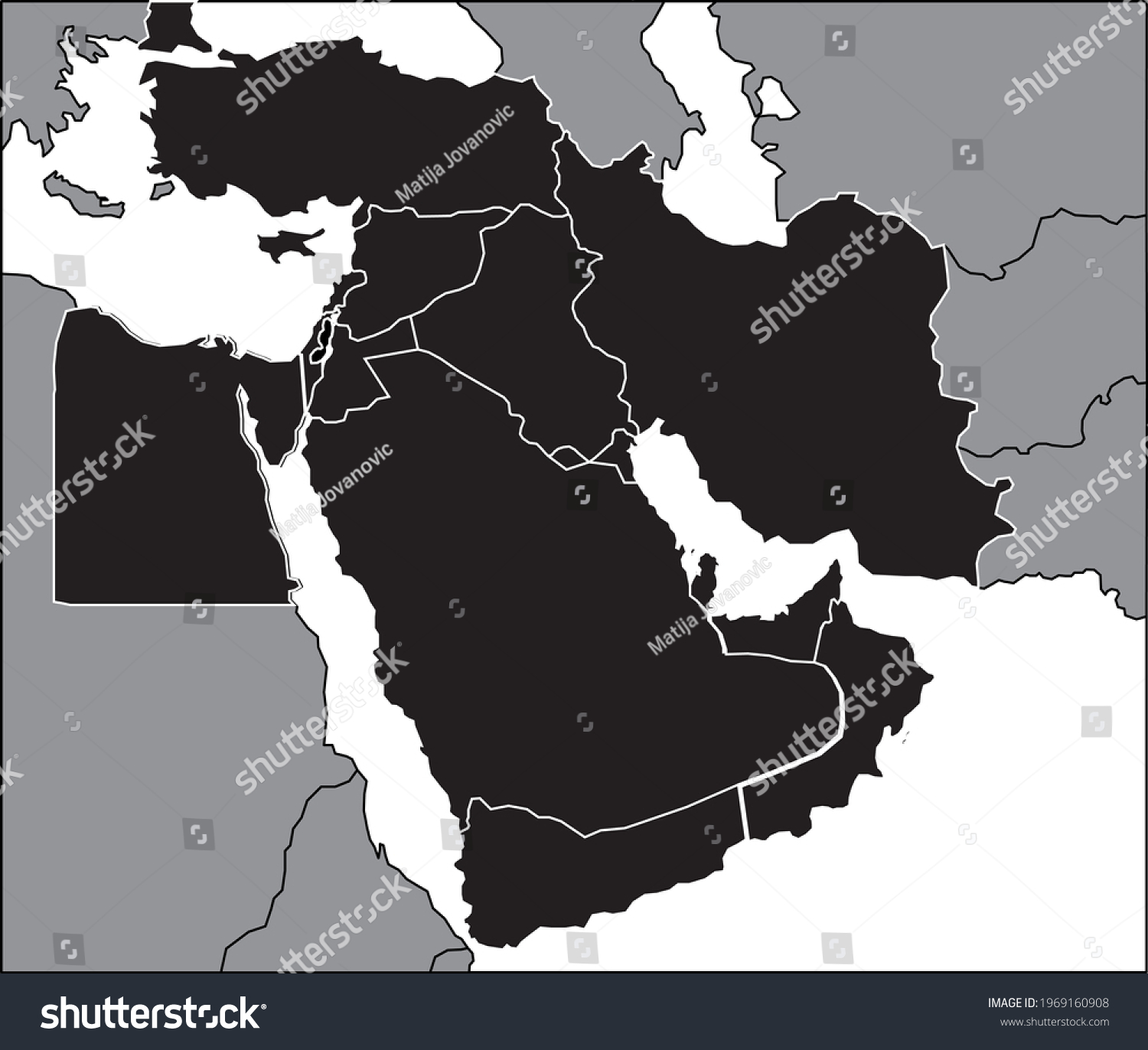 Middle East Map Countries Borders Stock Vector (Royalty Free ...