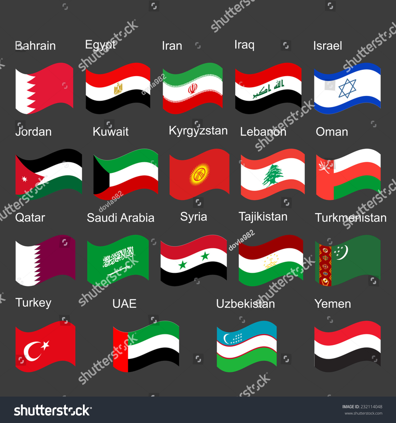 Middle East Vector Flag Set Of States. High Detailed Illustration ...