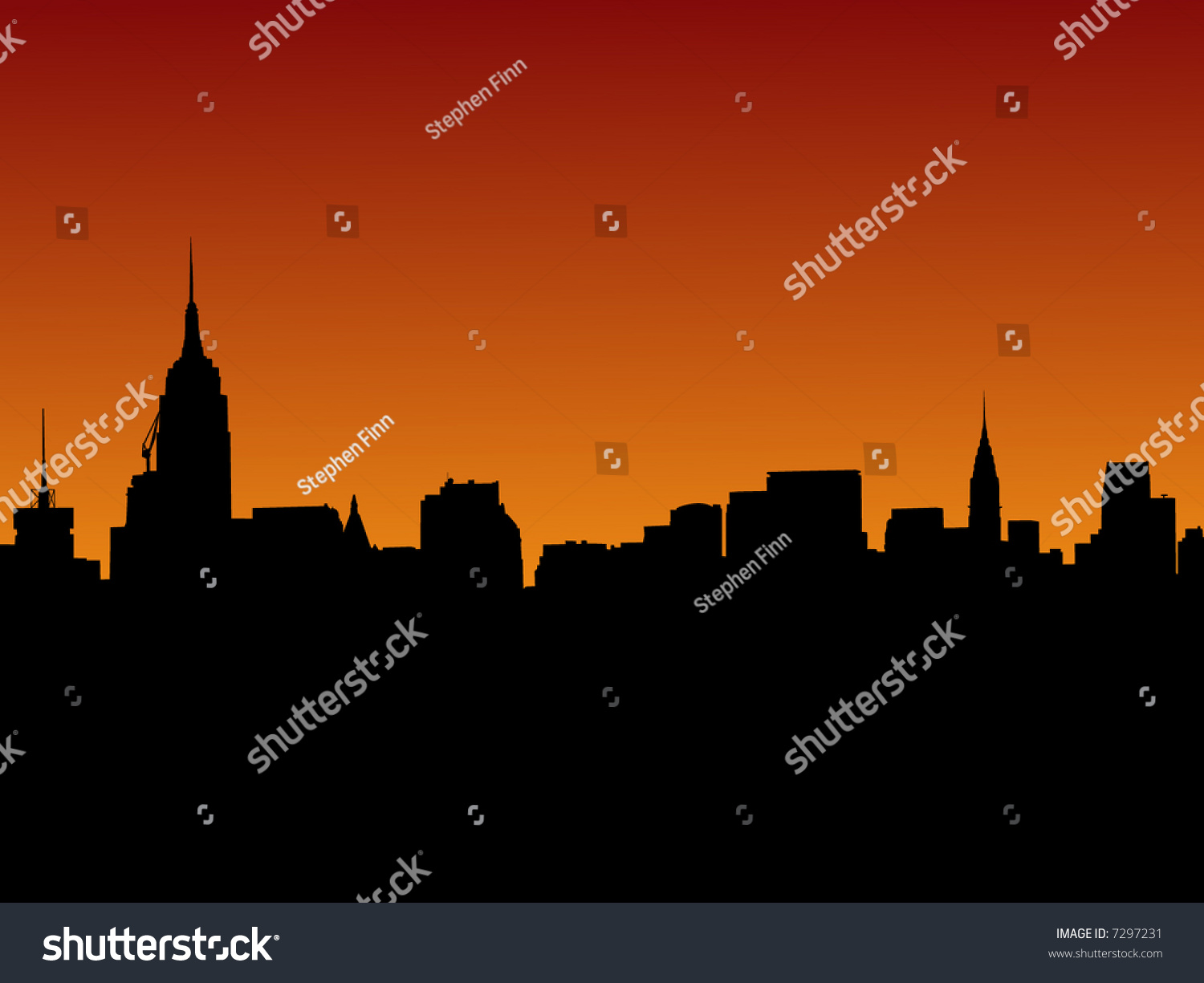 SVG of Midtown Manhattan skyline at sunset illustration with over 30 separate buildings in eps format svg