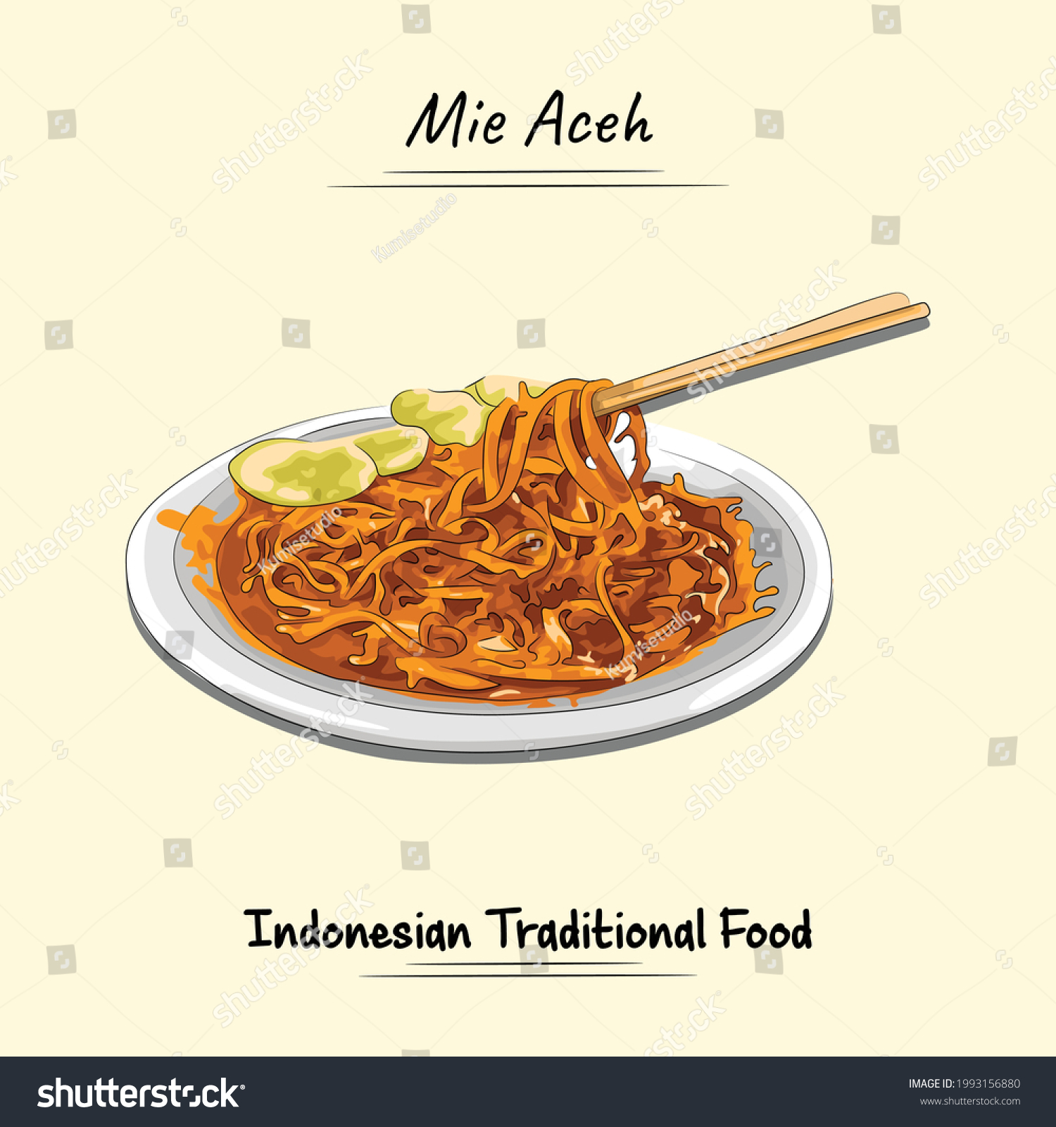 SVG of Mie Aceh Illustration Sketch And Vector Style, Traditional Food From Aceh, Good to use for restaurant menu, Indonesian food recipe book, and food content. svg