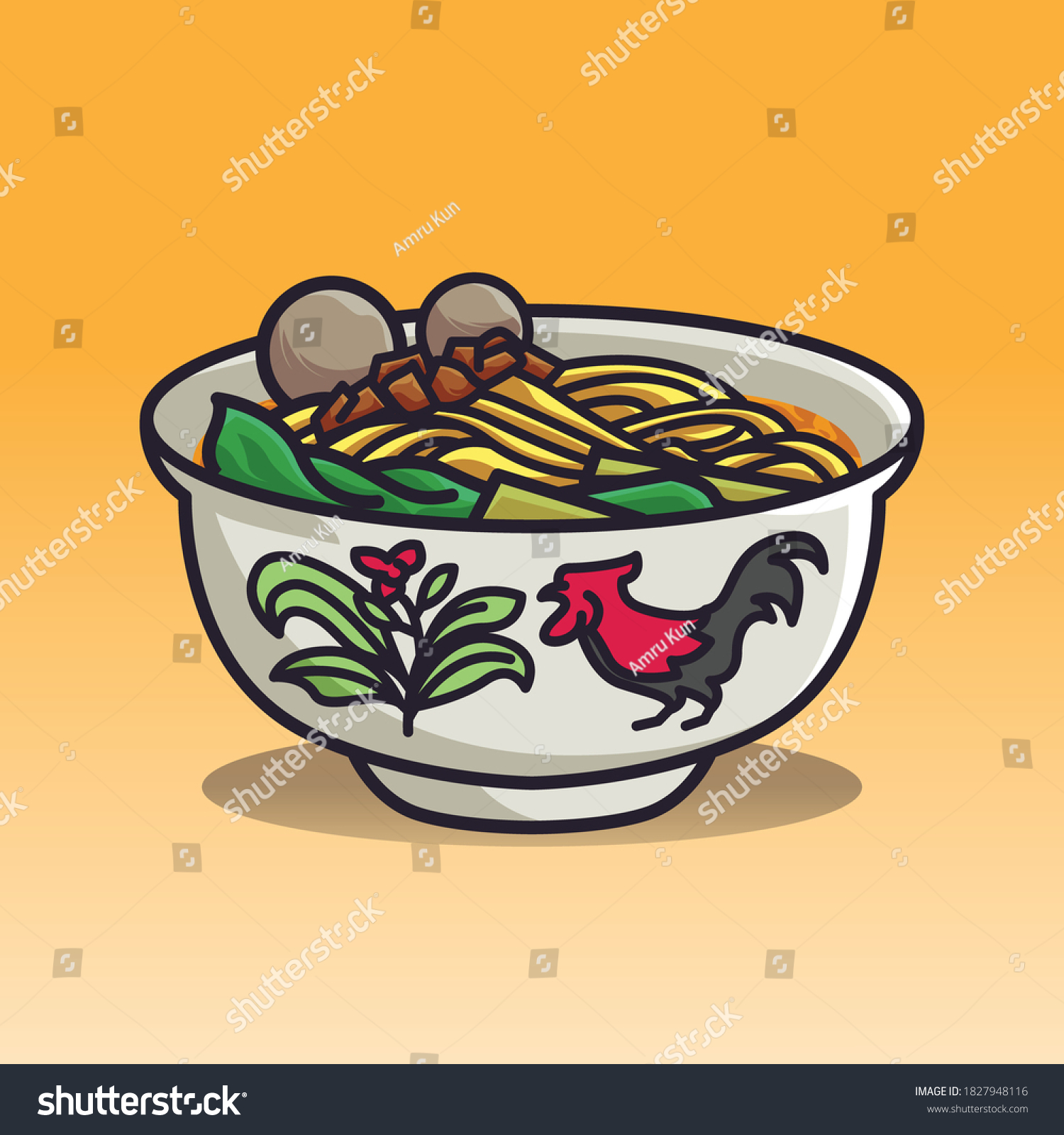 Mie Ayam Chicken Noodle Illustration Popular Stock Vector Royalty Free