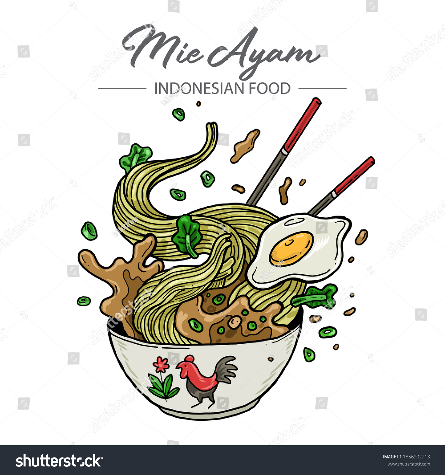 Mie Ayam Traditional Indonesian Chicken Noodle Stock Vector Royalty Free