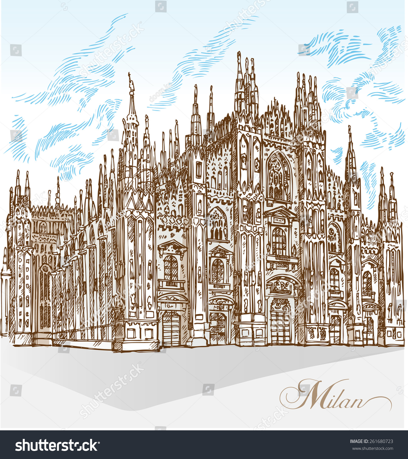 Milan Cathedral Hand Draw Stock Vector 261680723 - Shutterstock