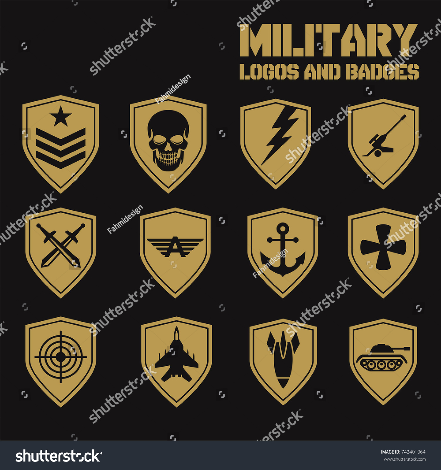 Military Army Like Badges White Logos Stock Vector (Royalty Free) 742401064