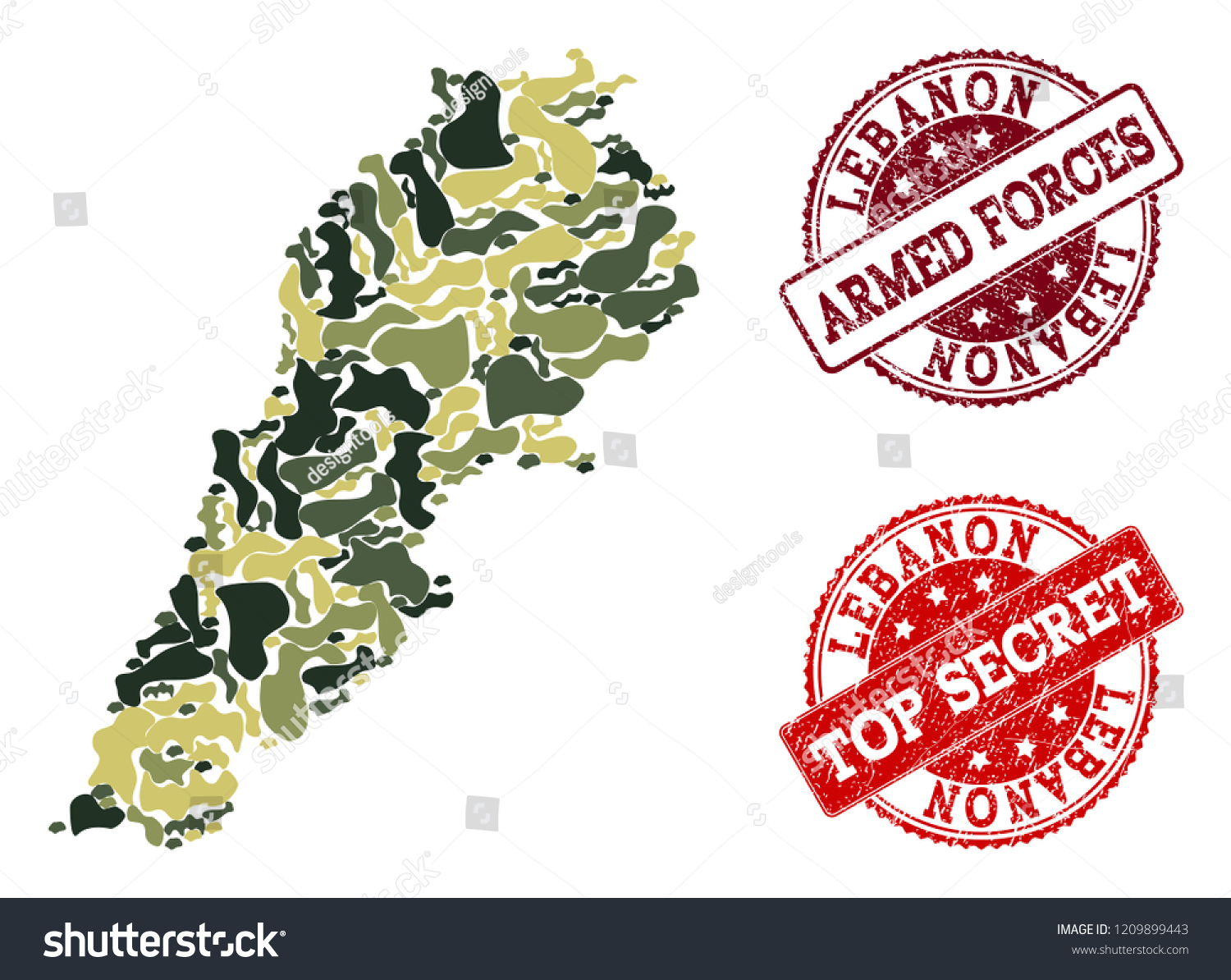 Military Camouflage Collage Map Lebanon Red Stock Vector (Royalty Free ...