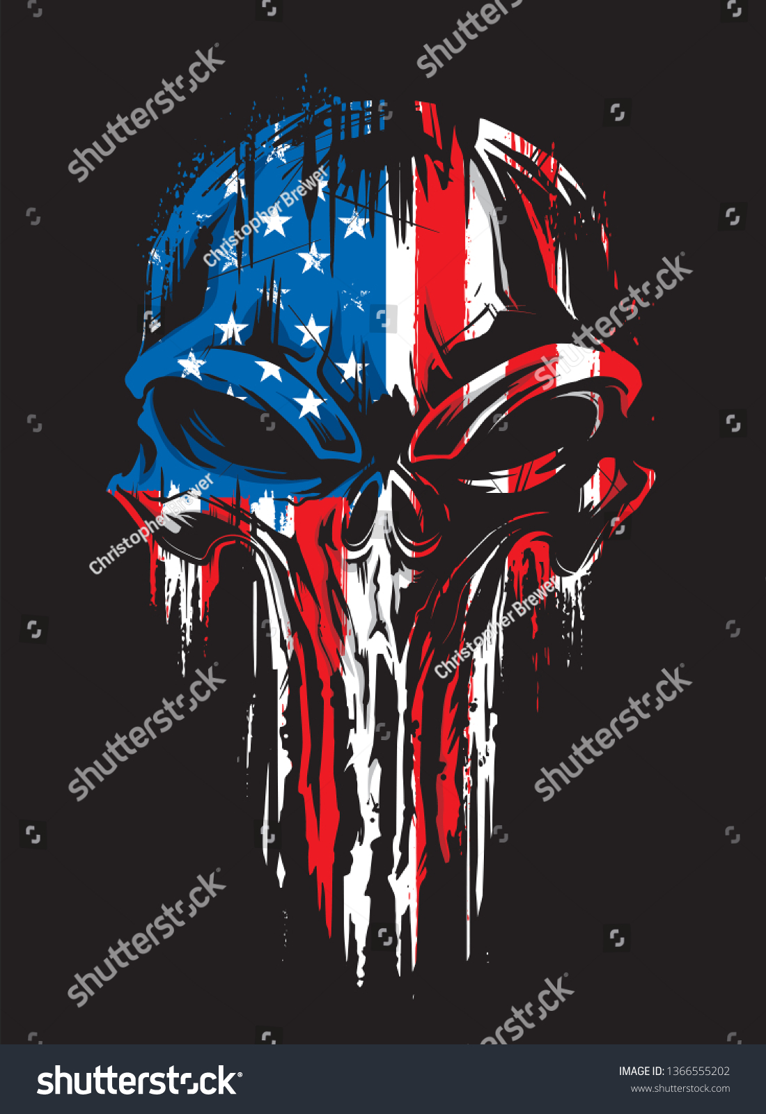 Military Grunge Skull Patriotic Stock Vector (Royalty Free) 1366555202 ...