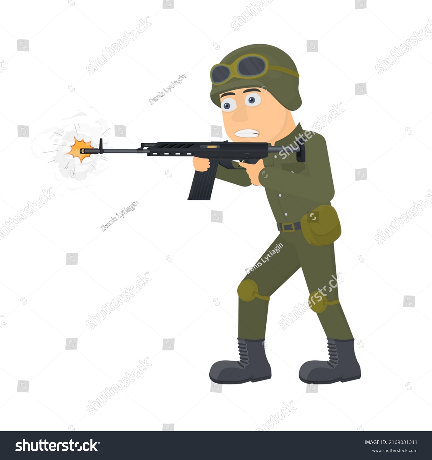 Military Man Gun Soldier Shoots Weapon Stock Vector (Royalty Free ...