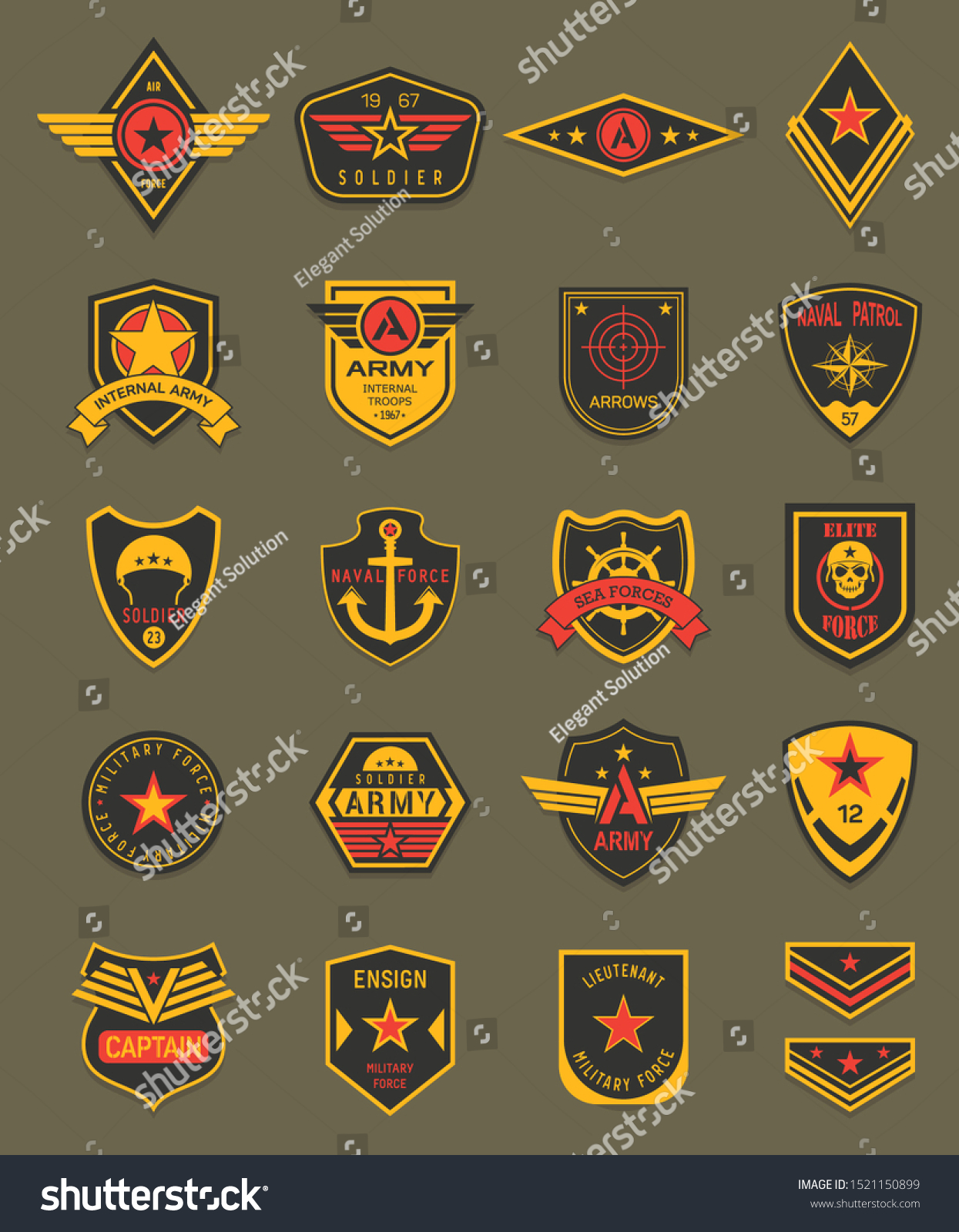 Military Patches Chevrons Army Badges Vector Stock Vector (Royalty Free