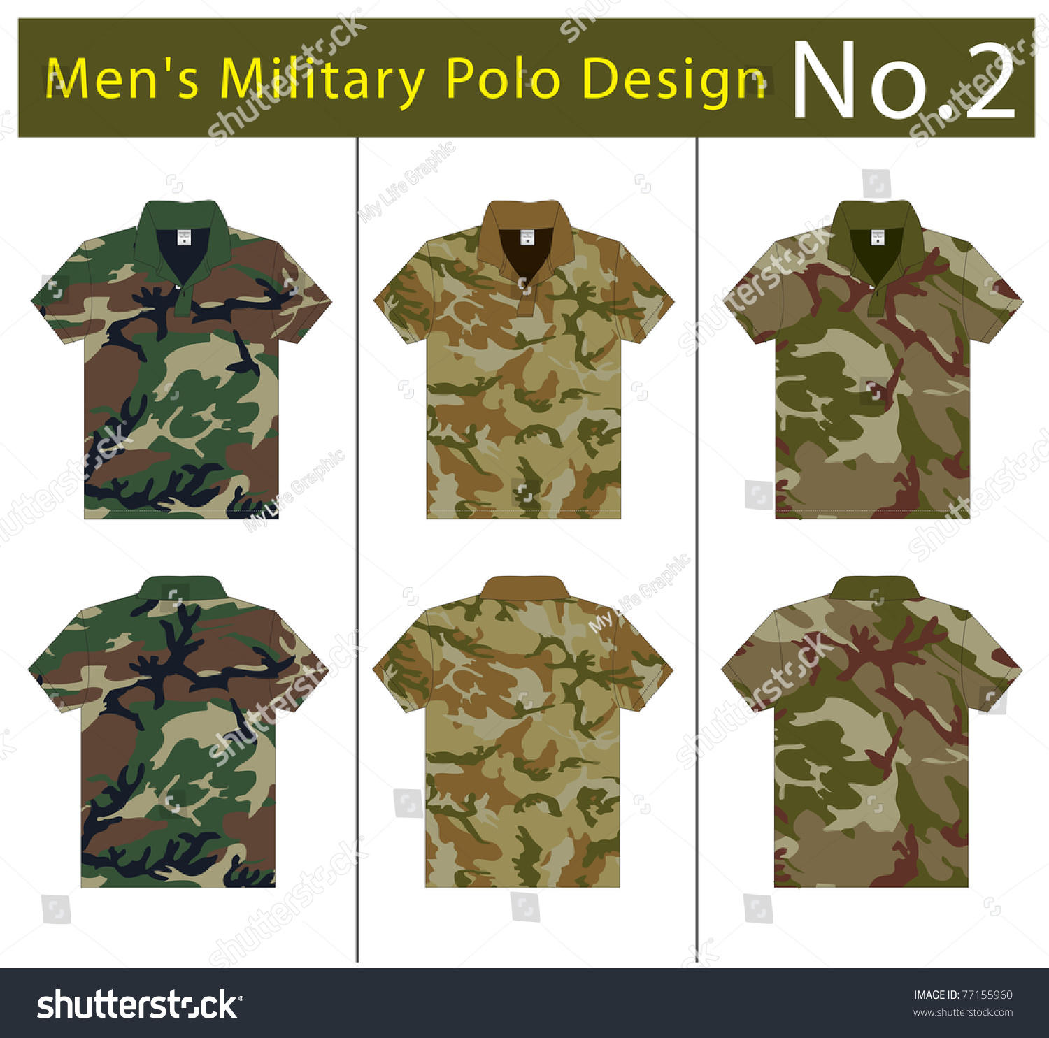 Military Polo Shirt Designs. Front And Back View. Vector Template ...