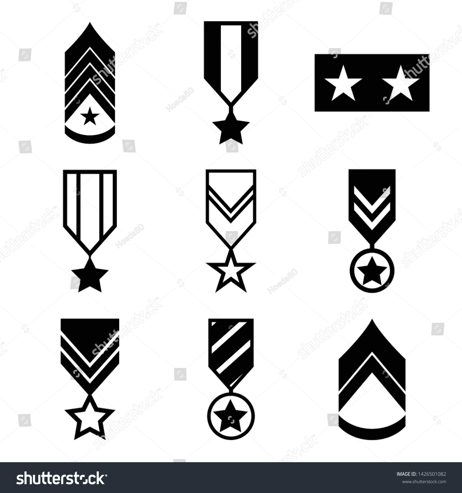 Military Rank Icon Set Army Insignia Stock Vector (Royalty Free) 1426501082