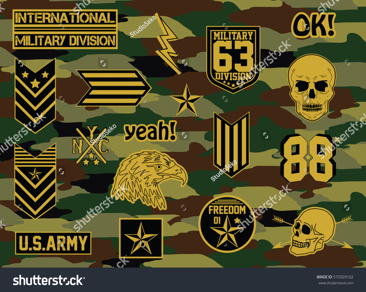 Military Set Army Badge Typography Tshirt Stock Vector (Royalty Free ...