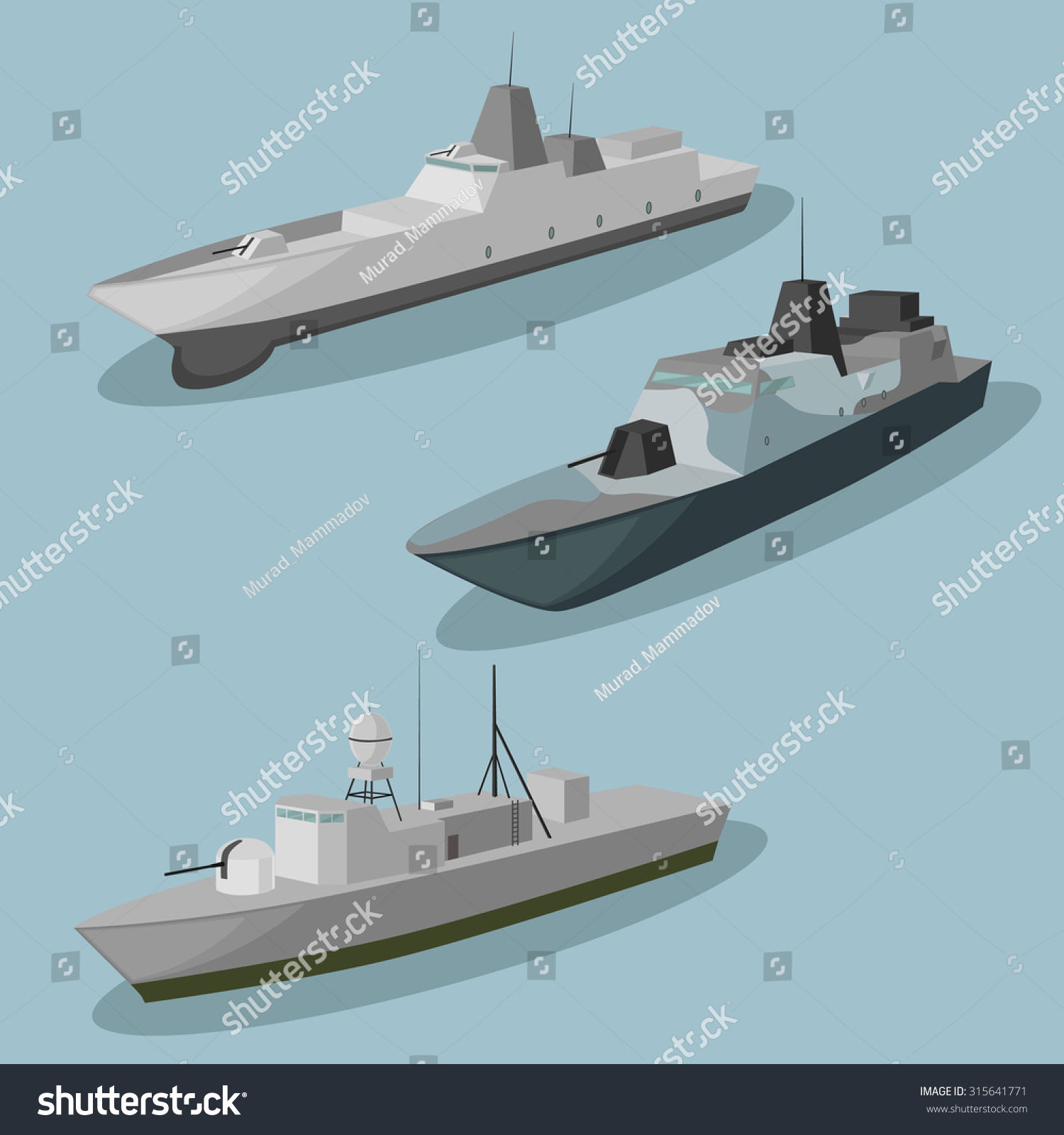 Military Ships Vector Image Design Set For You Illustration And Design ...