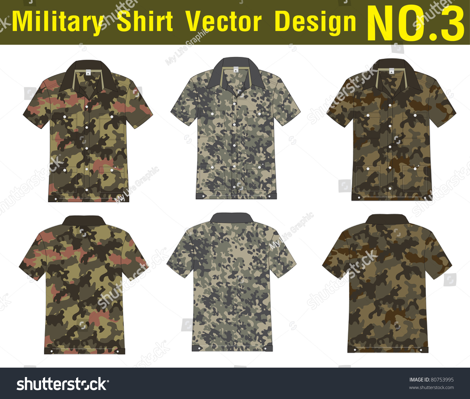 Military Shirt Vector Template. Front And Back View For Design Work ...