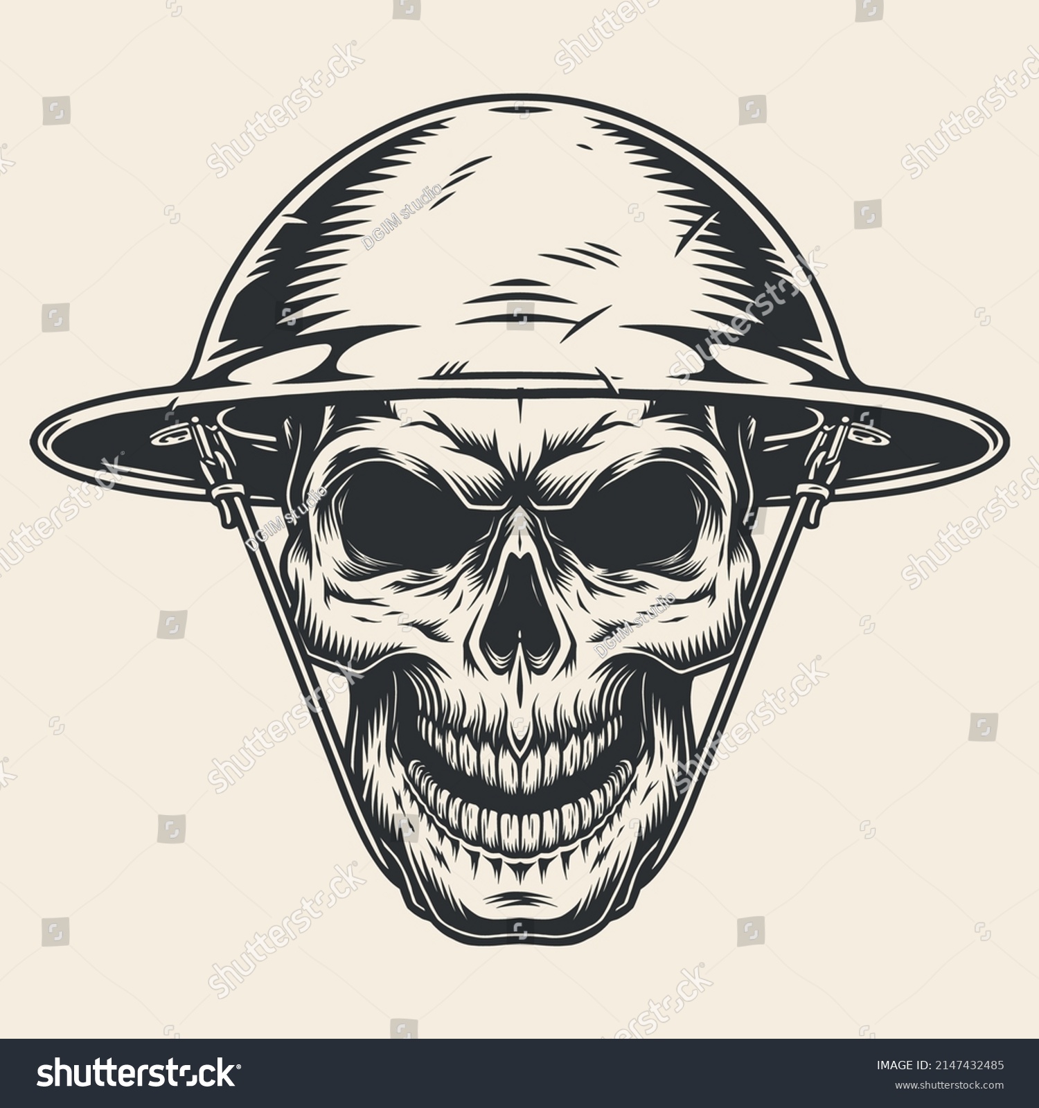 Military Skull Vintage Sticker Monochrome Dead Stock Vector (Royalty ...